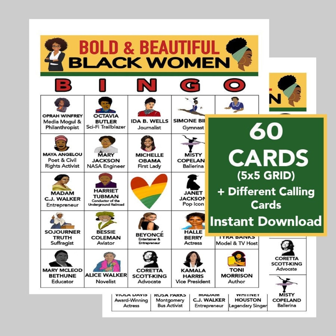 Black History Month Bingo Women s Month Bingo African American Women Instant Digital Download Significance Sheet 60 Different Cards Etsy