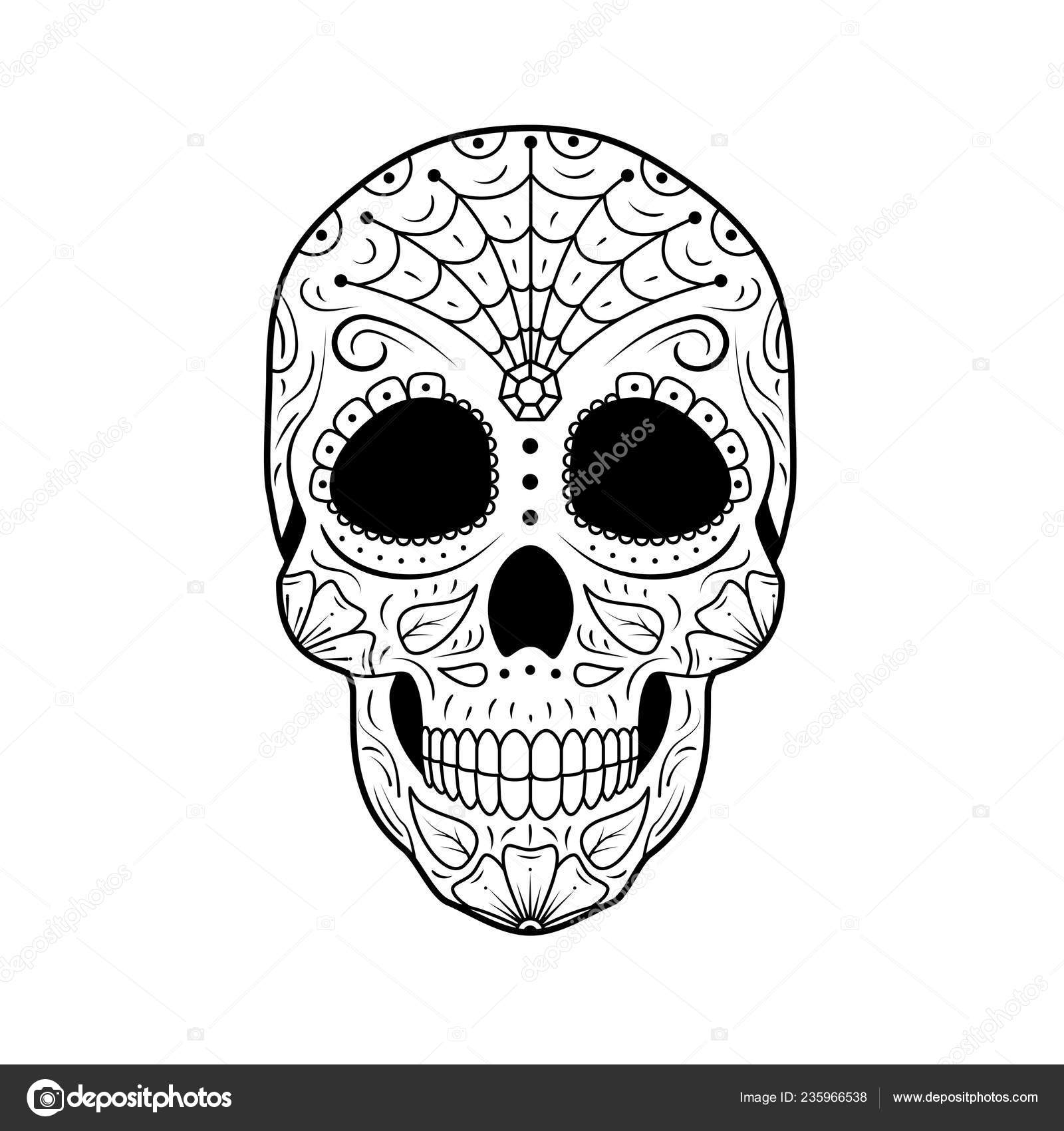 Black White Day Dead Sugar Skull Detailed Floral Ornament Mexican Stock Vector By HappyJack 235966538