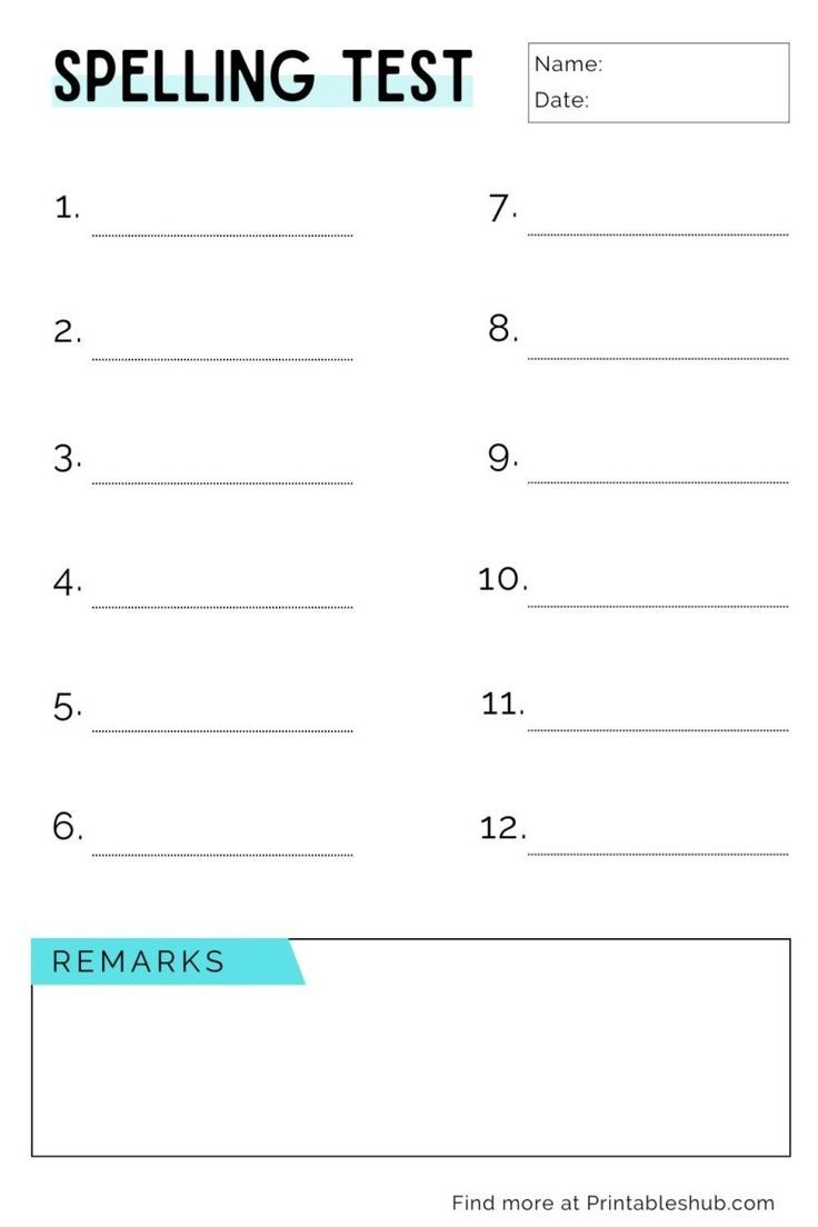 template for spelling test