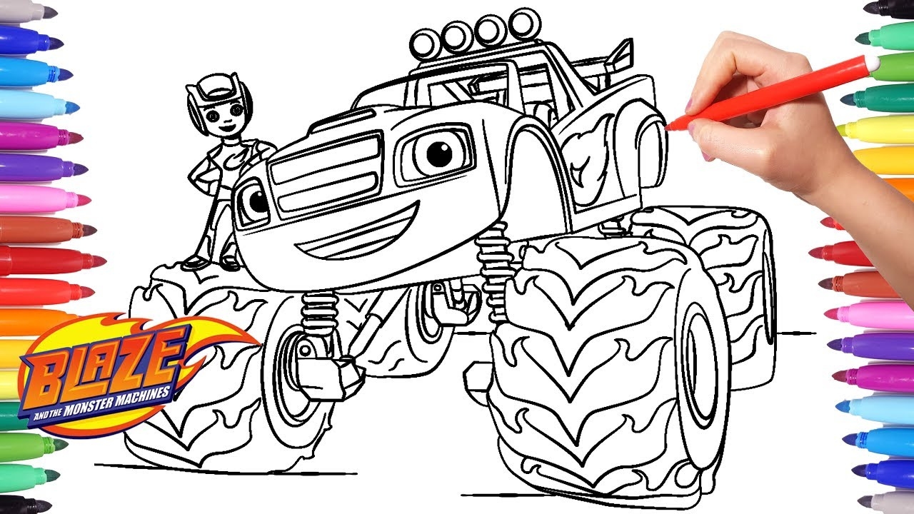 BLAZE And The Monster Machines Coloring Pages Coloring AJ And Blaze Blaze Monster Truck YouTube