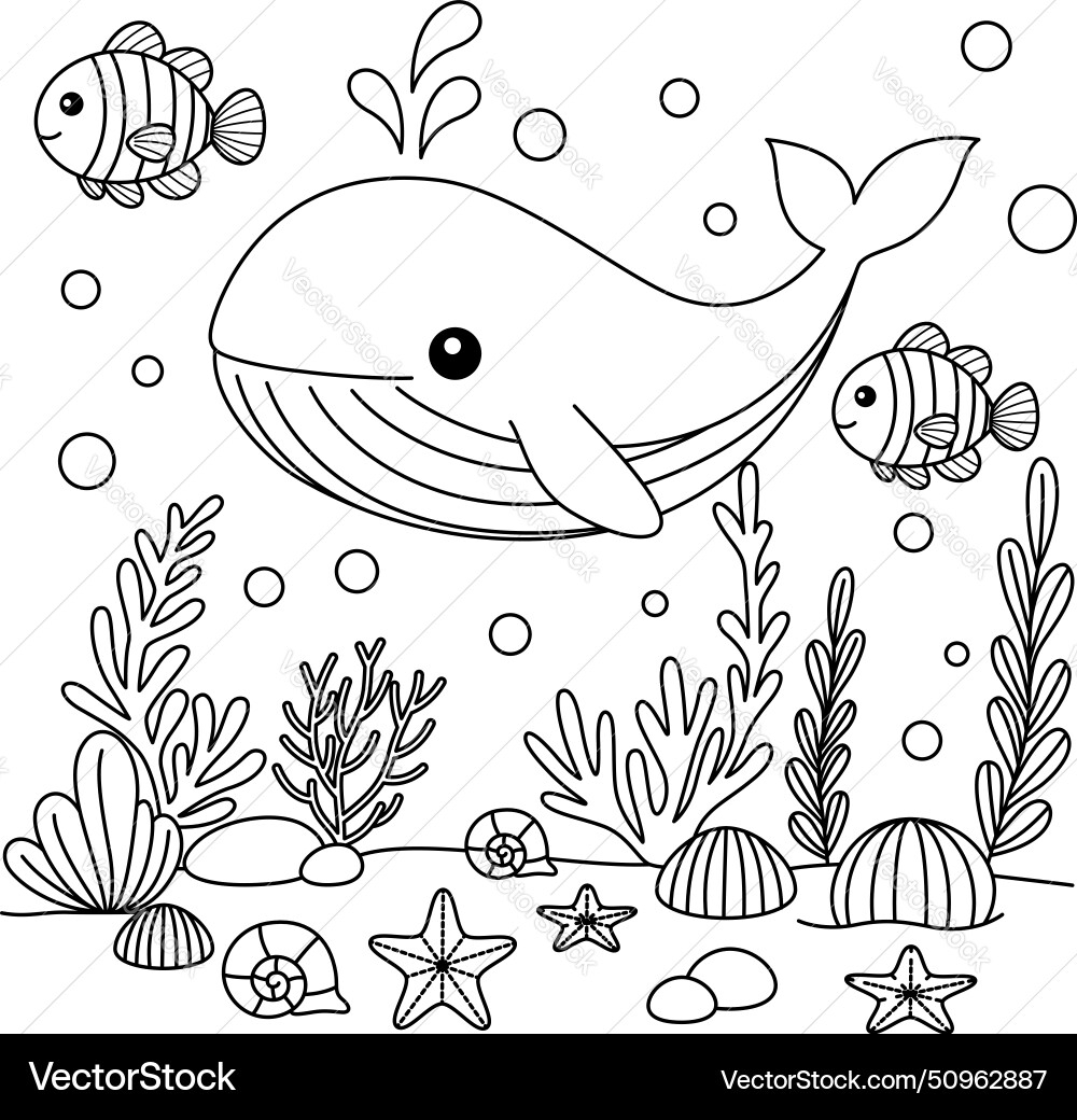 Blue Whale Coloring Page For Kids Royalty Free Vector VectorStock