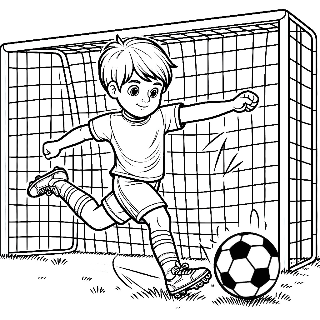 Boy Kicking Soccer Ball Coloring Page