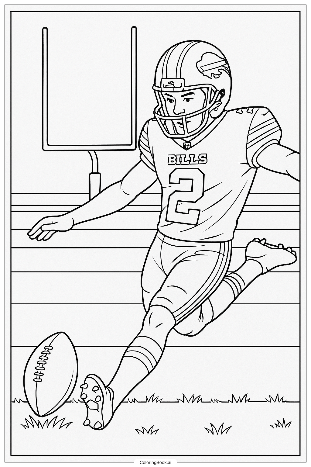 Buffalo Bills Player Kicking A Field Goal Coloring Page Free PDF PNG Printable 