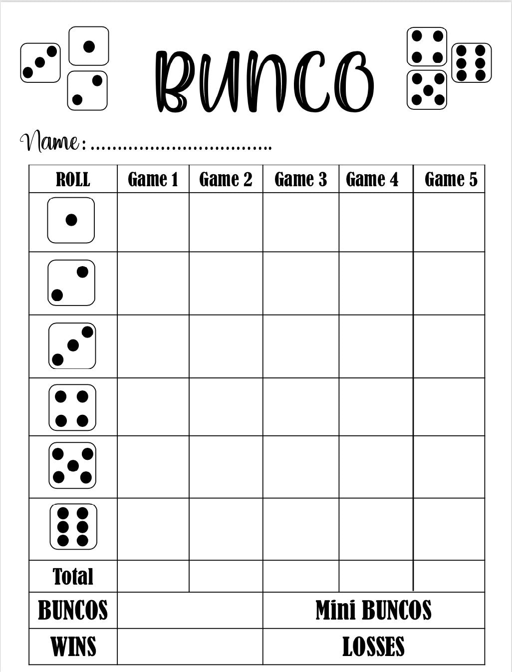 Bunco Score Card Bunco Scoresheet Bunco Score Pads Printable File PDF Download 8 5x11 Etsy Sweden