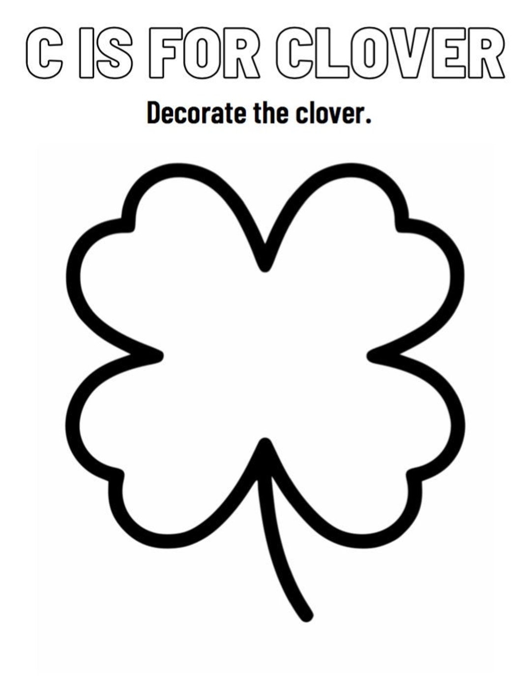C Is For Clover Learning Coloring Page Etsy