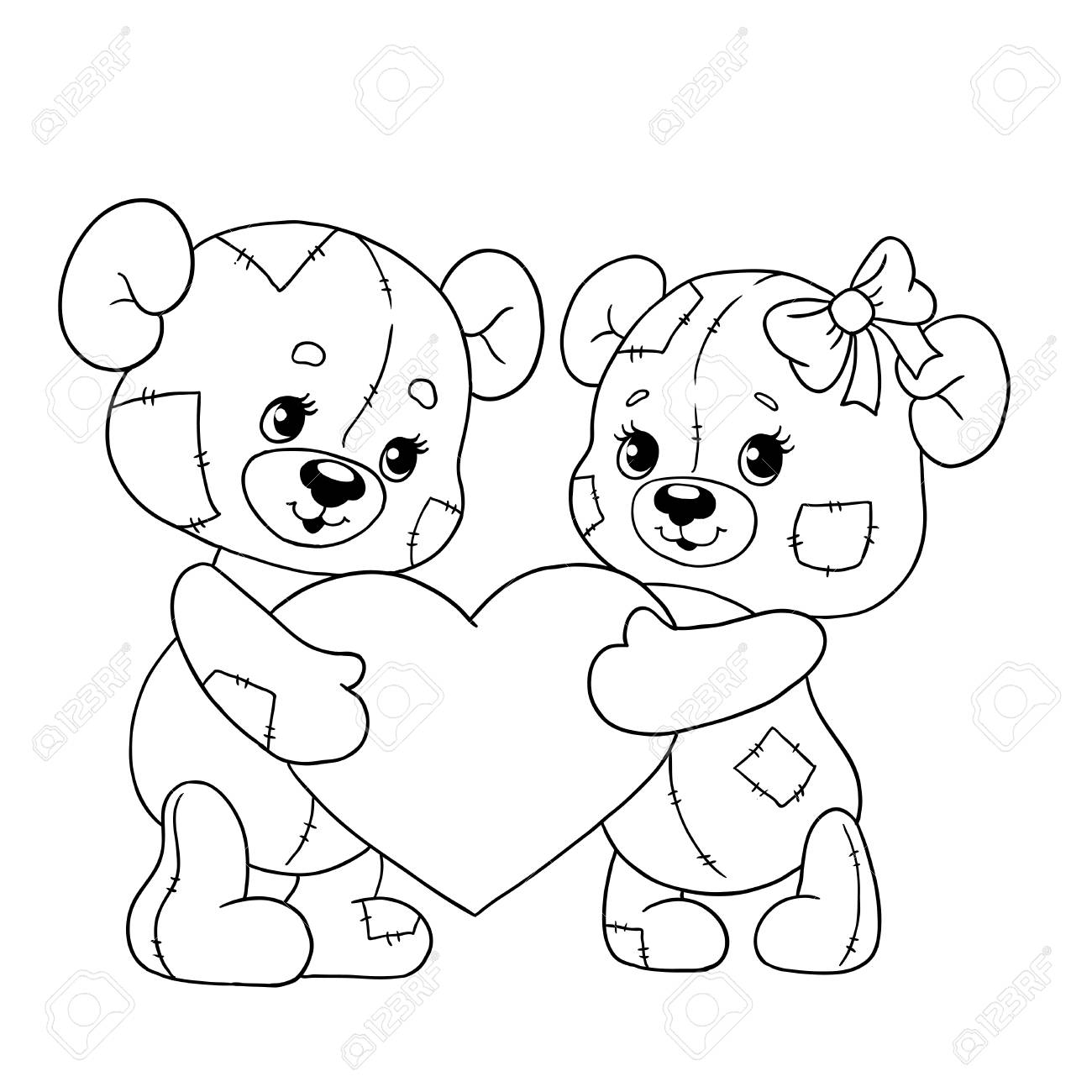 Cachorros De Oso Lindo Con Un Coraz n Ositos De Peluche Para San Valent n Ilustraci n De Vector L nea Para Colorear Libro Ilustraciones Svg Vectoriales Clip Art Vectorizado Libre De Derechos Image 125447140