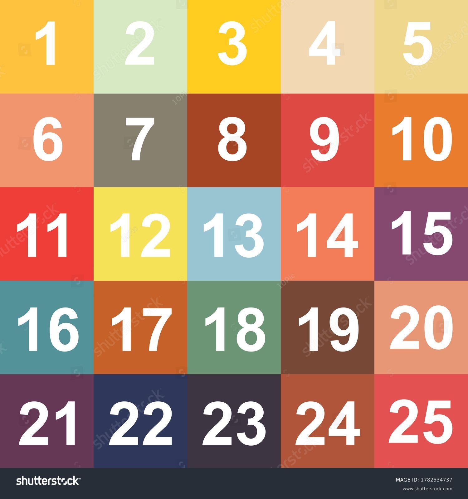 Calendar Countdown Numbers 1 25 Educational Stock Vector Royalty Free 1782534737 Shutterstock