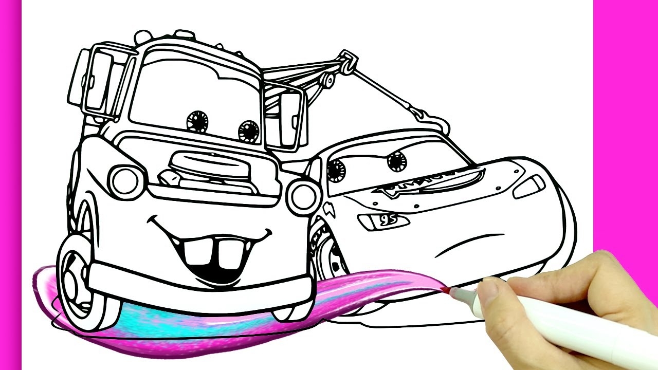 CARS Coloring Cars Lightning McQueen And Tow Mater YouTube