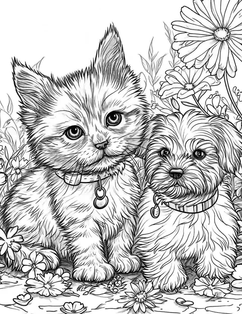 Cat Coloring Page Book Dogs Coloring Book Puppies And Kittens Coloring Pages Adults Kids Instant Download PDF Coloring Pages Vol 2 Etsy