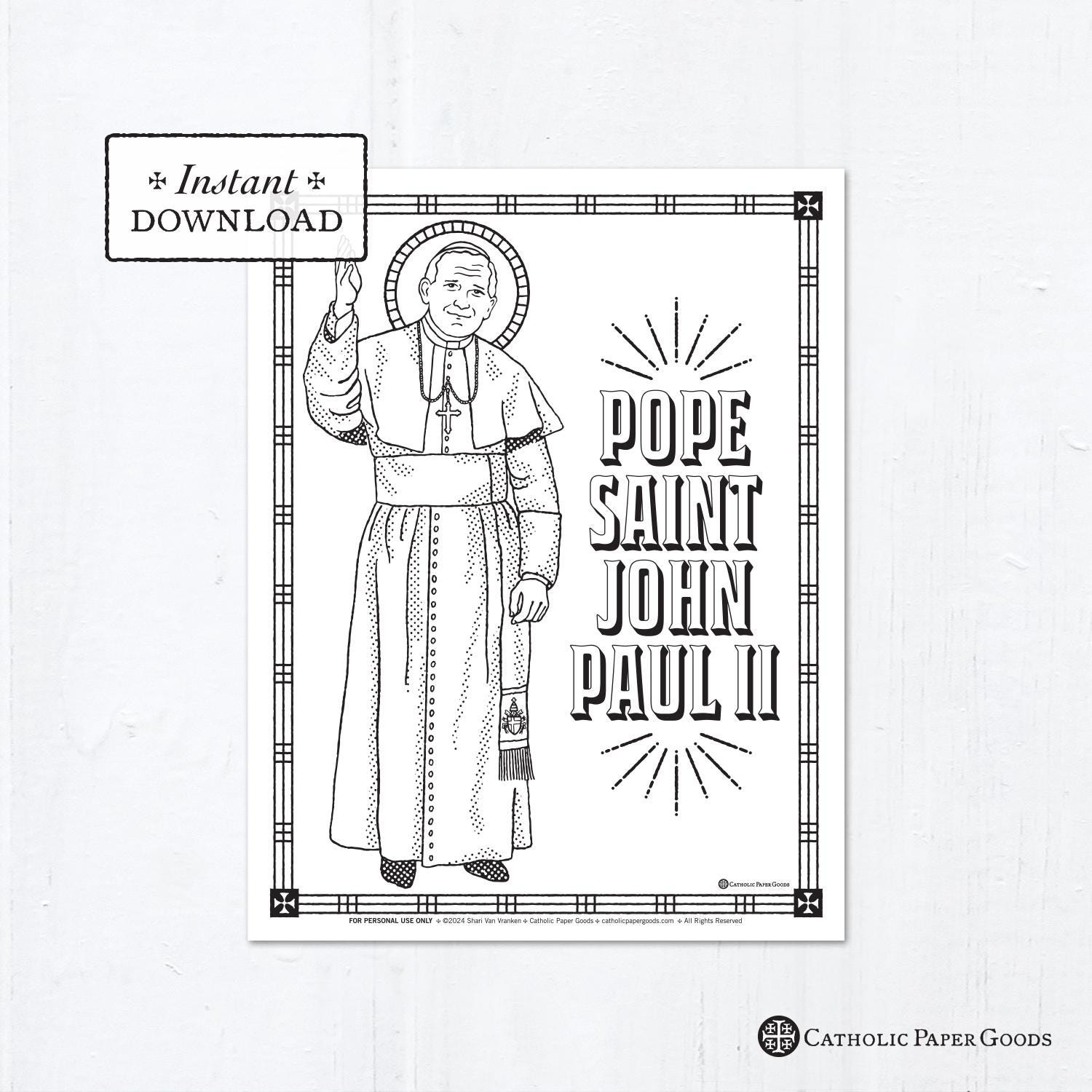 Catholic Coloring Page Pope Saint John Paul II Catholic Saints Printable Coloring Page Digital PDF Etsy