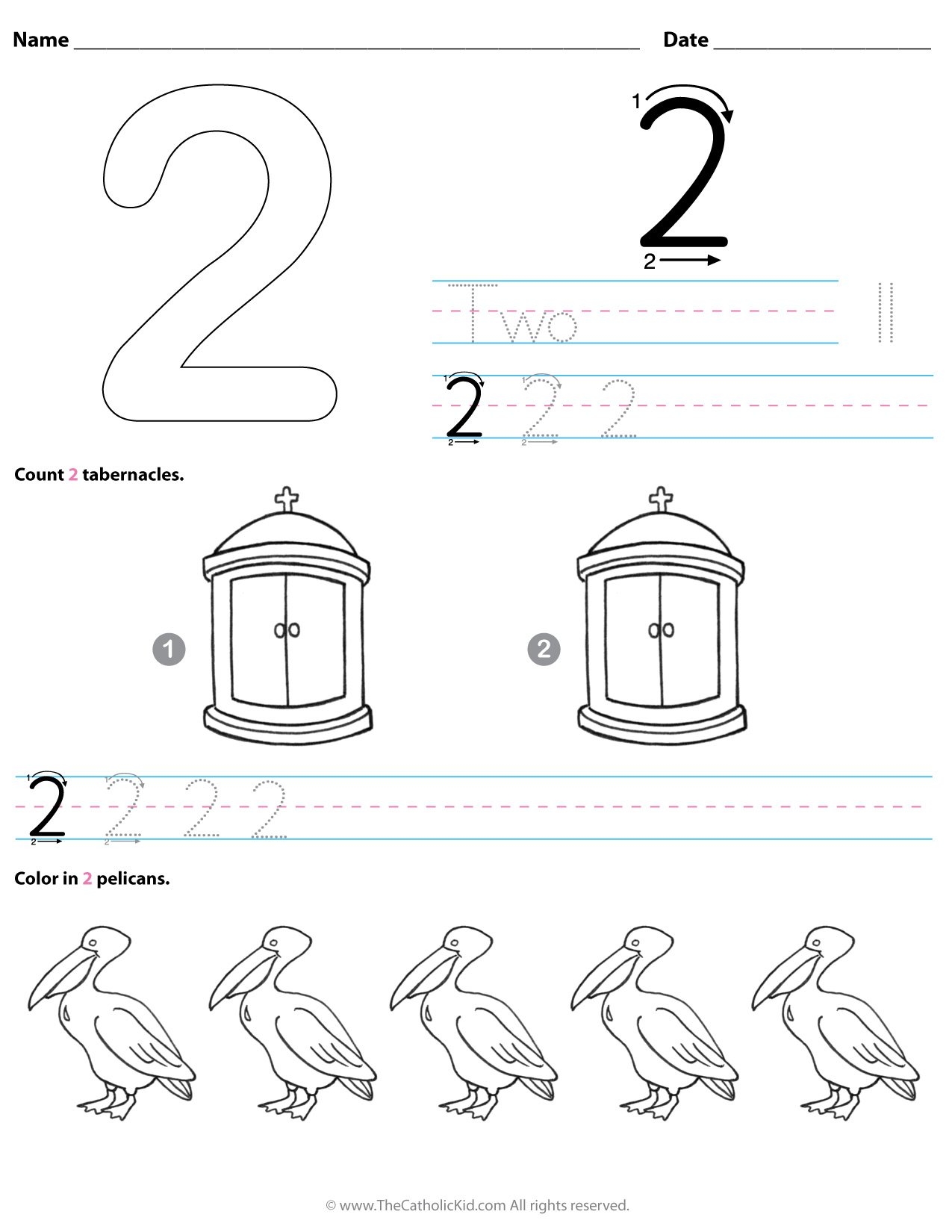 number 2 kindergarten worksheets