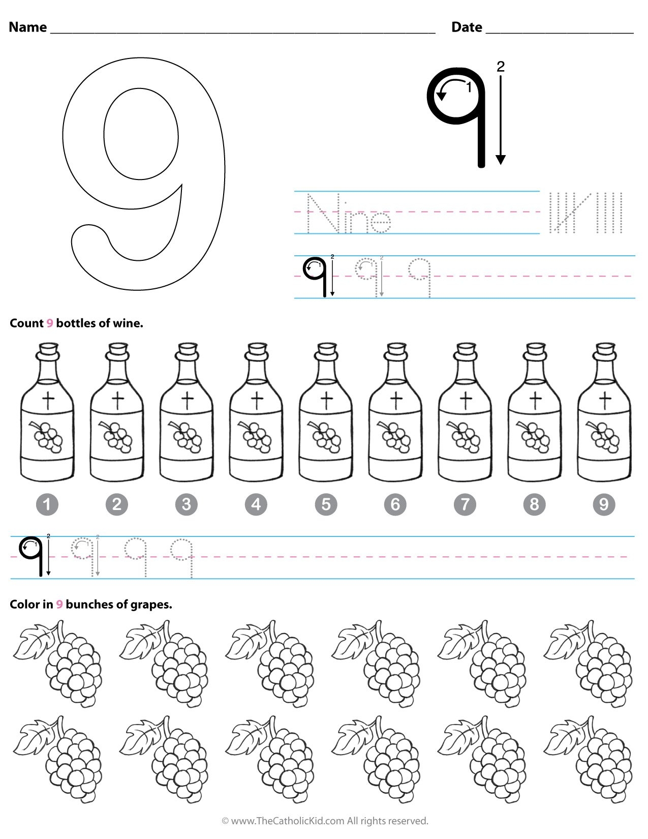 number nine worksheet preschool