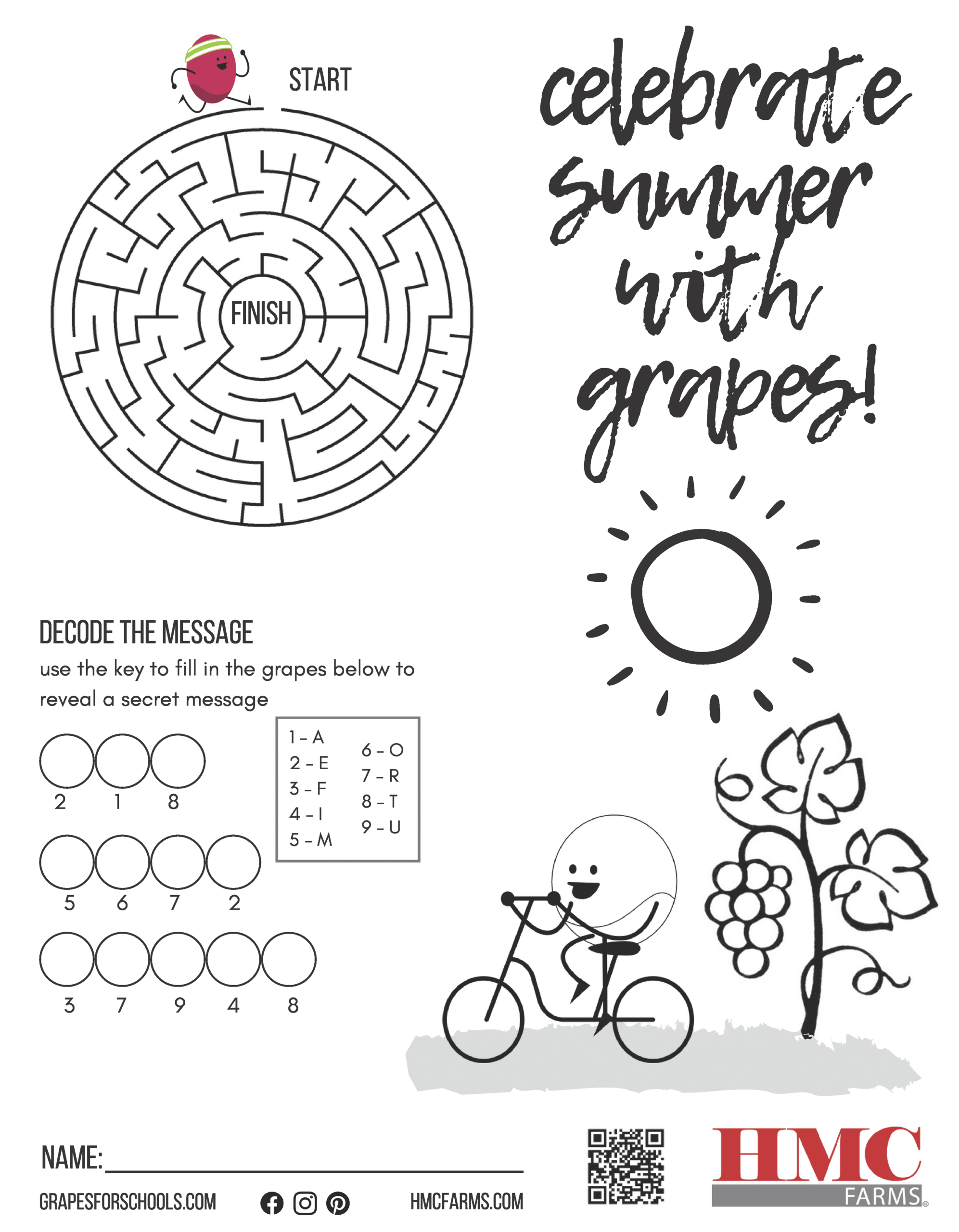 Celebrate Summer With This Grape Themed Activity Sheet For Kids HMC Grapes For Schools