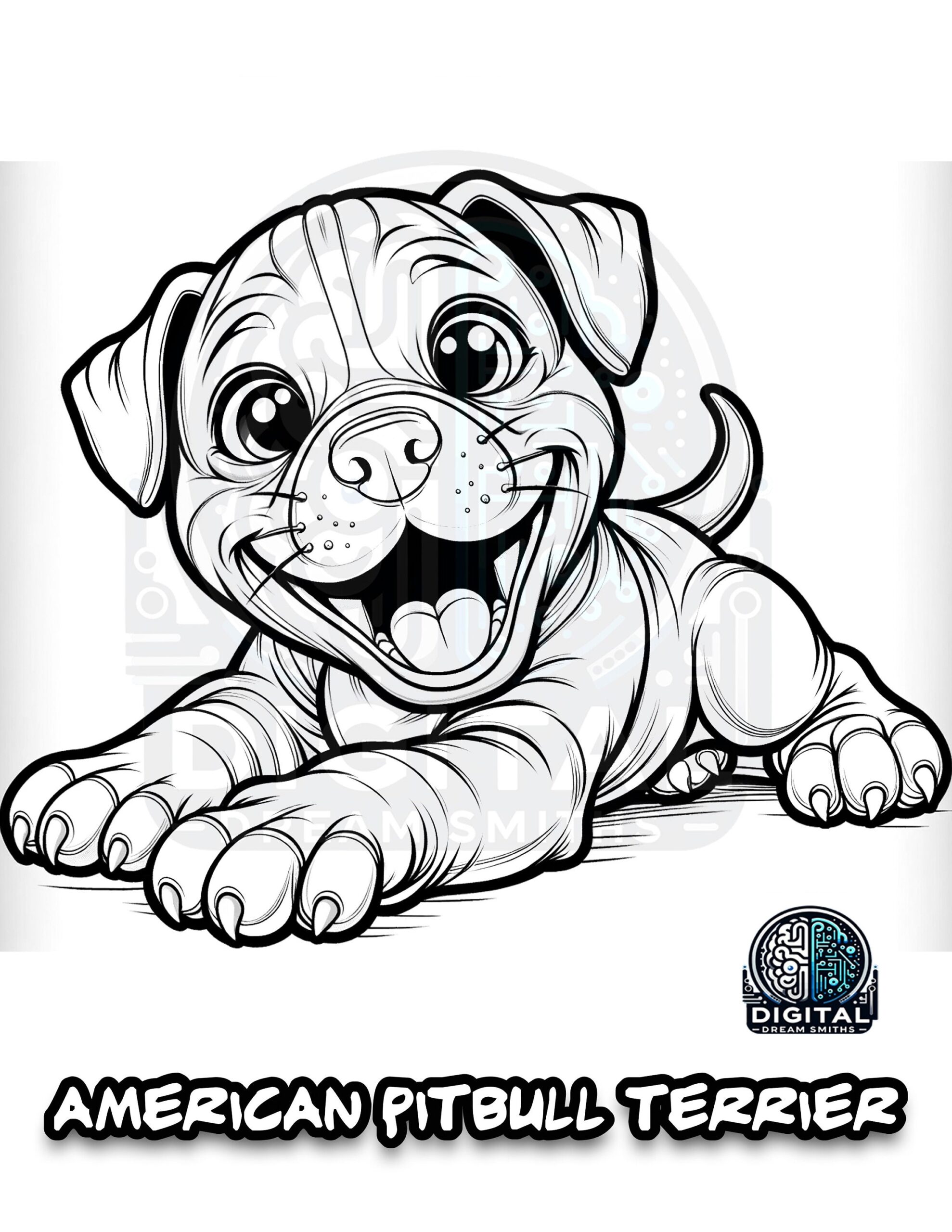 Charming Pitbull Puppy Coloring Page Printable PDF For All Ages Instant Download Etsy