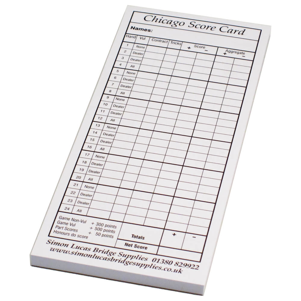 Chicago Score Cards For Bridge Pad Of 100 Simon Lucas Bridge Suppl Chicago Score Cards For Bridge Pad Of 100 Simon Lucas Bridge Suppl