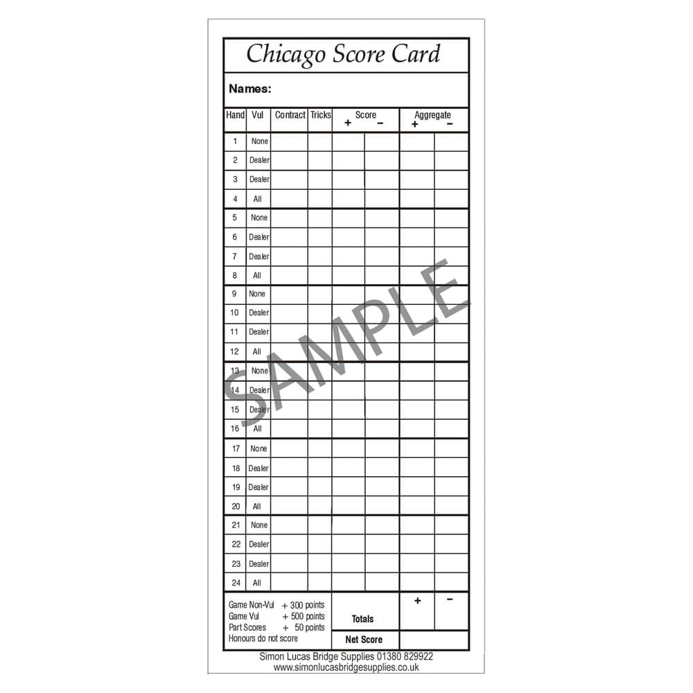 Chicago Score Cards For Bridge Pad Of 100 Simon Lucas Bridge Suppl Chicago Score Cards For Bridge Pad Of 100 Simon Lucas Bridge Suppl