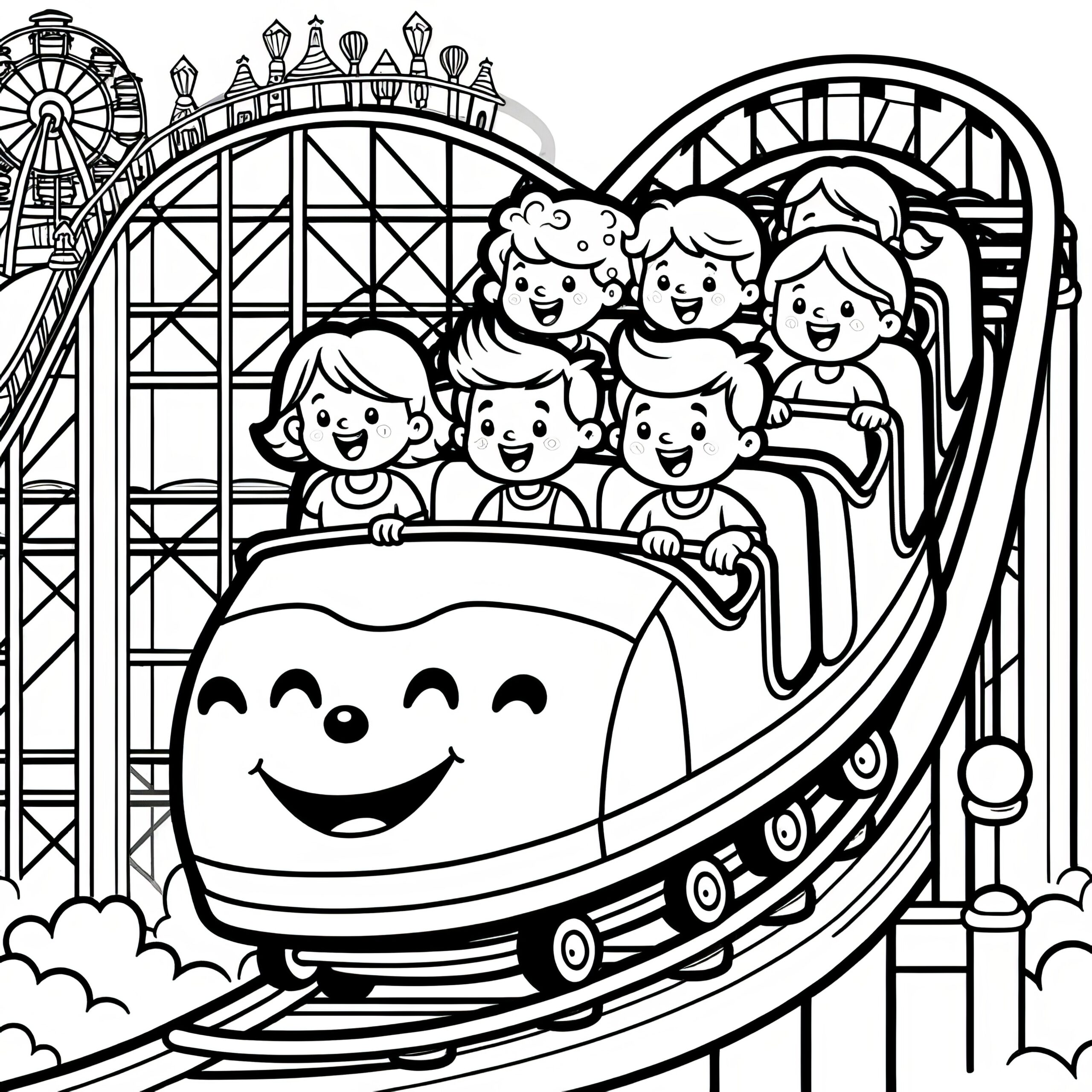 Children Enjoy Riding Roller Coasters Coloring Page For Free