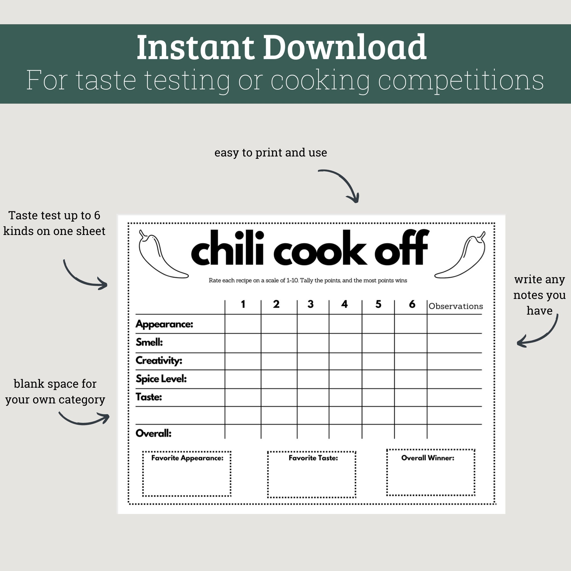 Chili Cook off Taste Testing Scorecard Printable For Parties And Competitions Etsy Chili Cook off Taste Testing Scorecard Printable For Parties And Competitions Etsy
