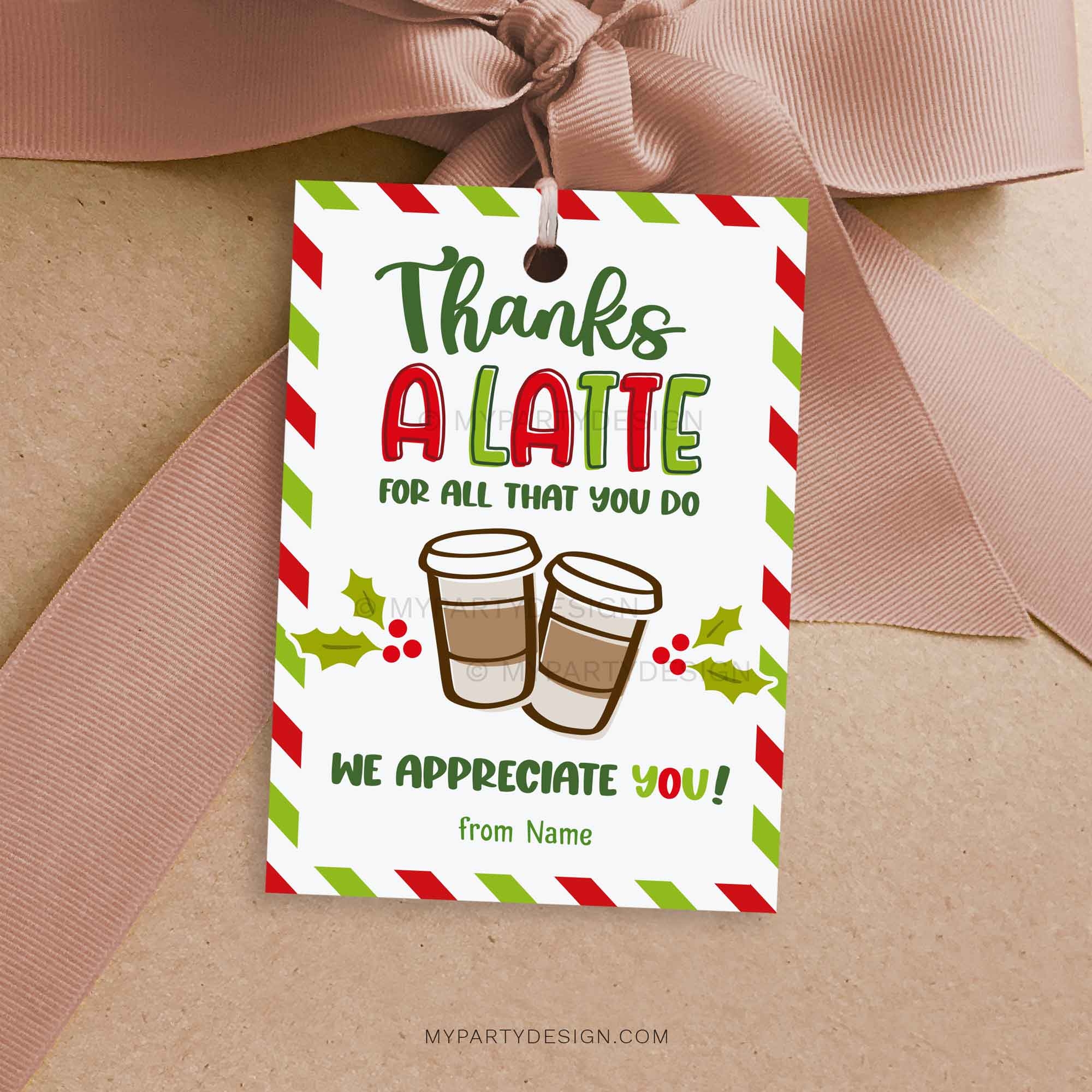 Christmas Thanks A Latte Gift Tag Printable PDF My Party Design