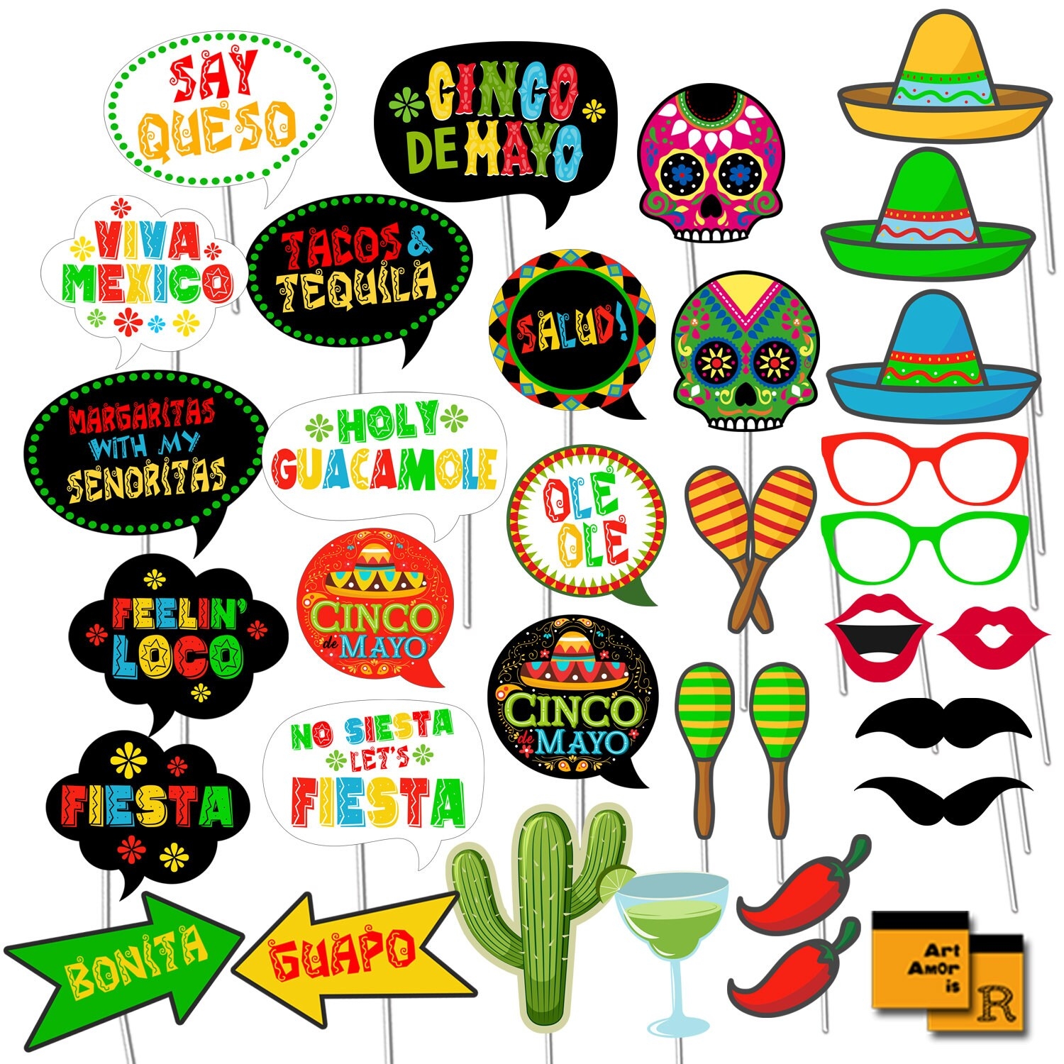 Cinco De Mayo Photo Booth Props Printable Mexican Fiesta Photo Booth Props Mexico Photobooth Fiesta Theme Instant Download RPP49 Etsy