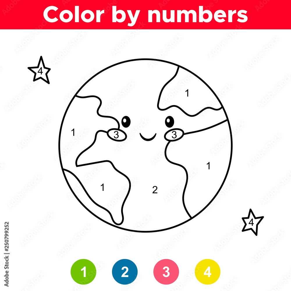Color By Number For Preschool And School Kids Coloring Page Or Book With Earth Space Day Vector Illustration Stock Vector Adobe Stock