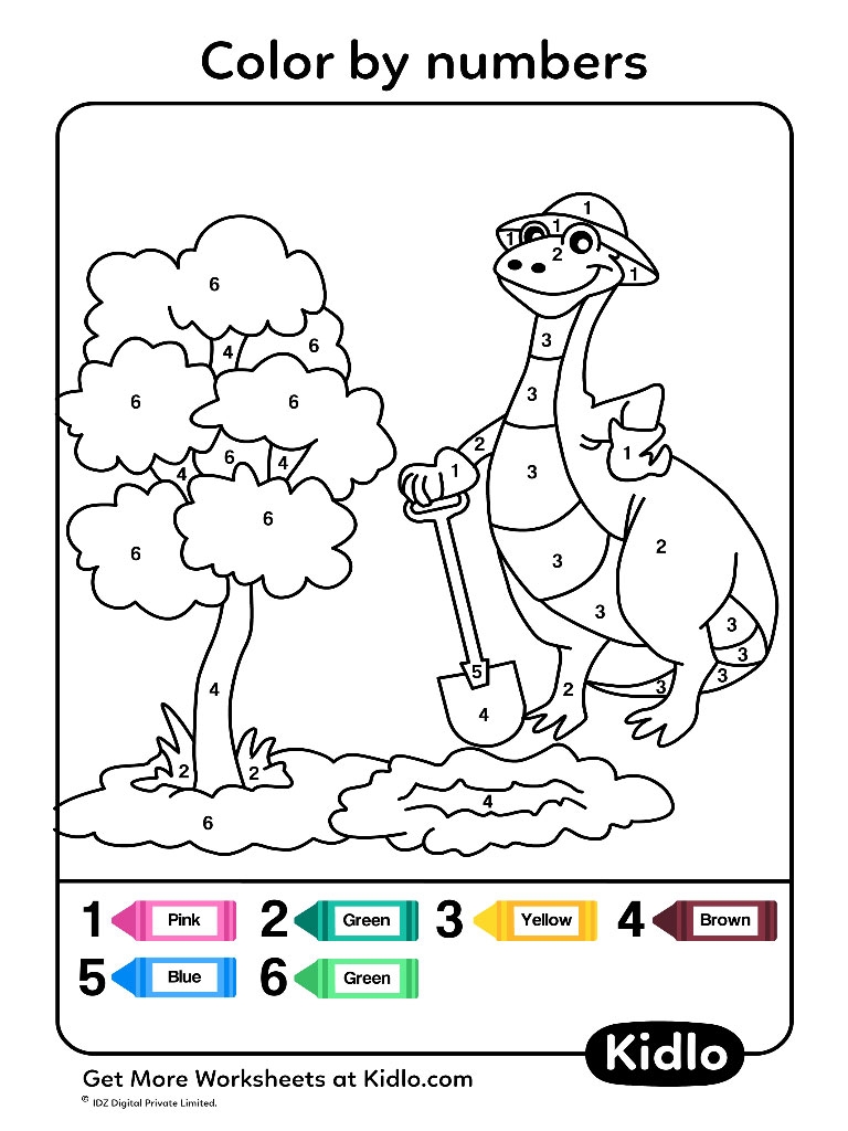Color By Numbers Dino Worksheet 28 Kidlo