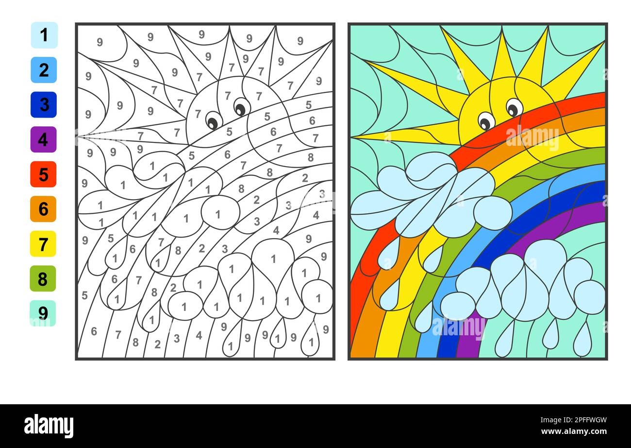 Color By Numbers Rainbow And Clouds Puzzle Game For Children Education Colors For Drawing And Learning Mathematics Stock Vector Image Art Alamy