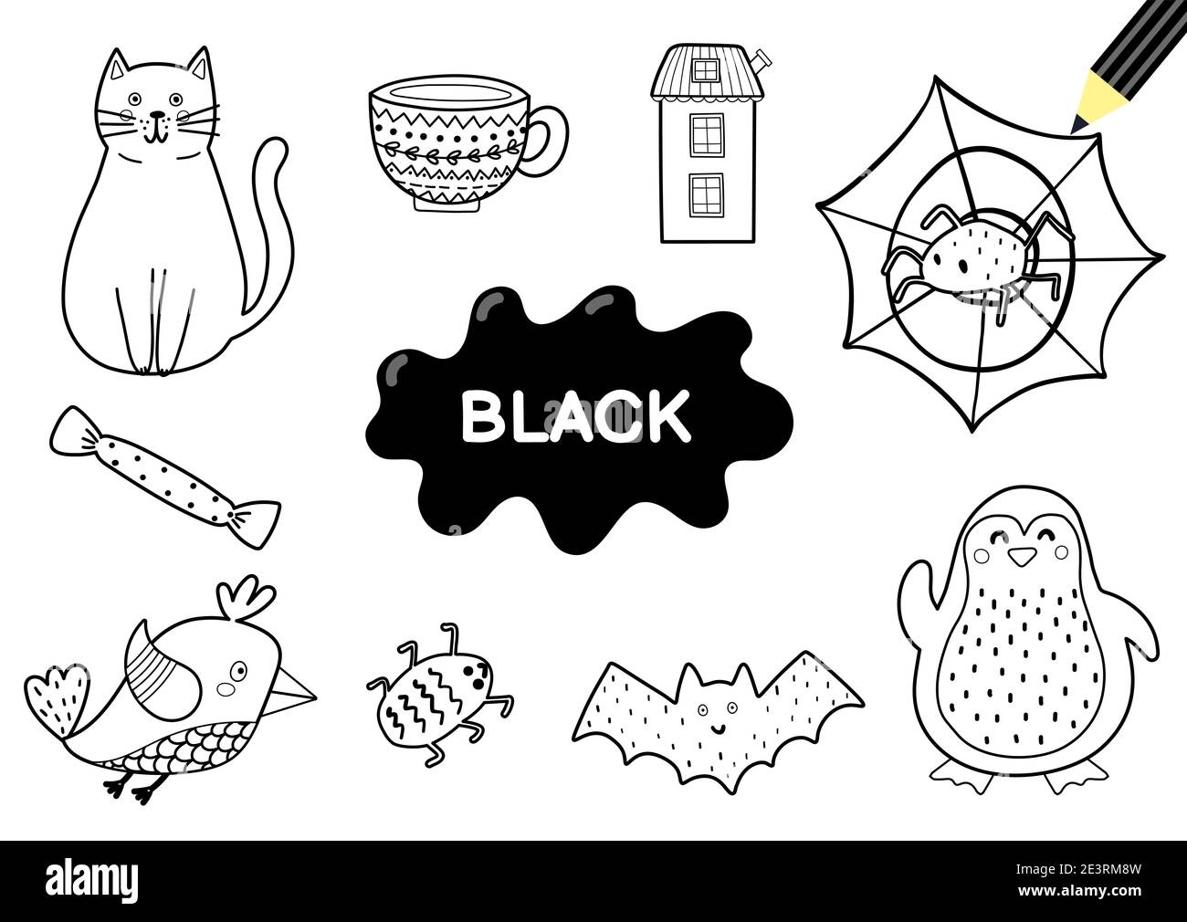 Color The Elements In Black Coloring Page For Kids Educational Material For School And Preschool Stock Vector Image Art Alamy