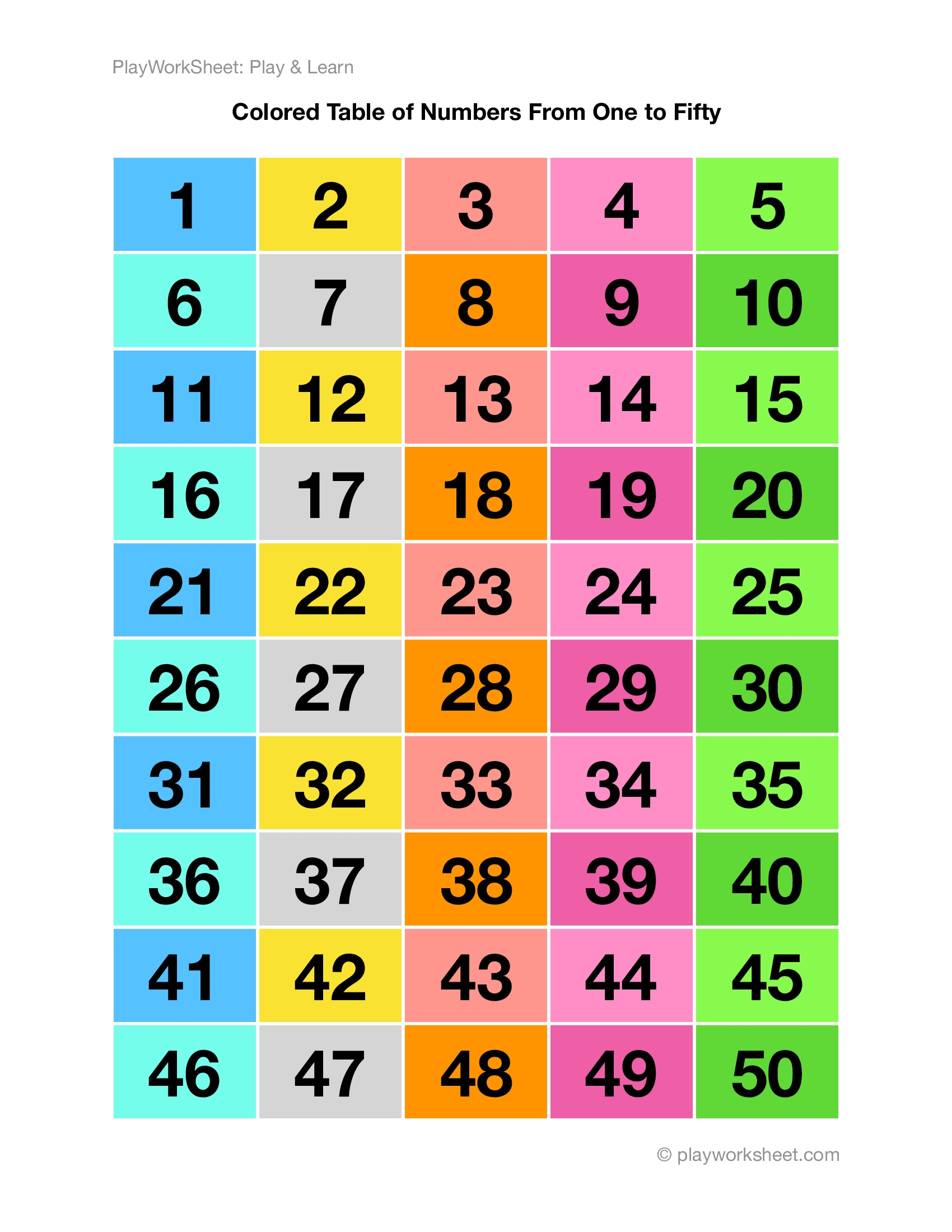 Colored Table Chart Of Numbers From One To Fifty Free Printables For Kids Colored Table Chart Of Numbers From One To Fifty Free Printables For Kids