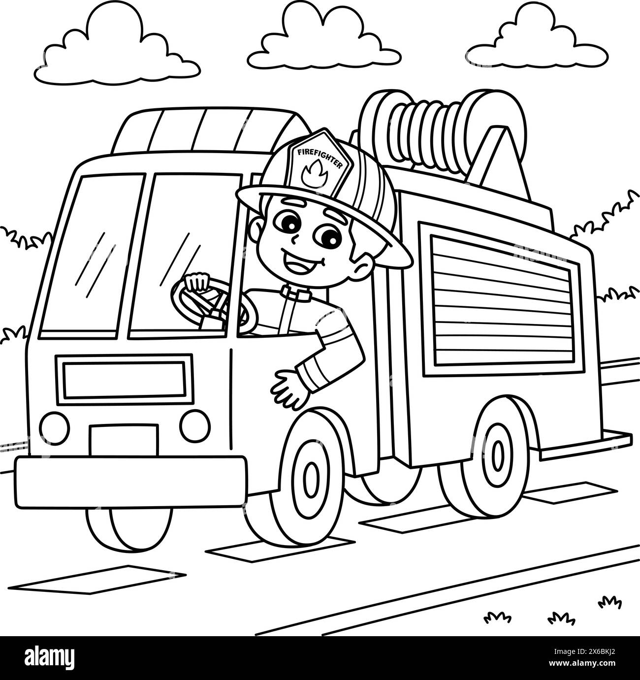 Coloring Page Of A Fire Truck Black And White Stock Photos Images Alamy