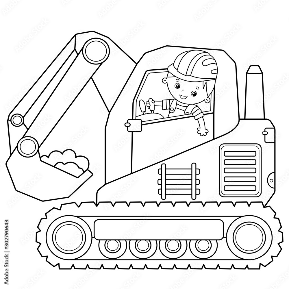 Coloring Page Outline Of Cartoon Crawler Excavator Construction Vehicles Coloring Book For Kids Stock Vector Adobe Stock