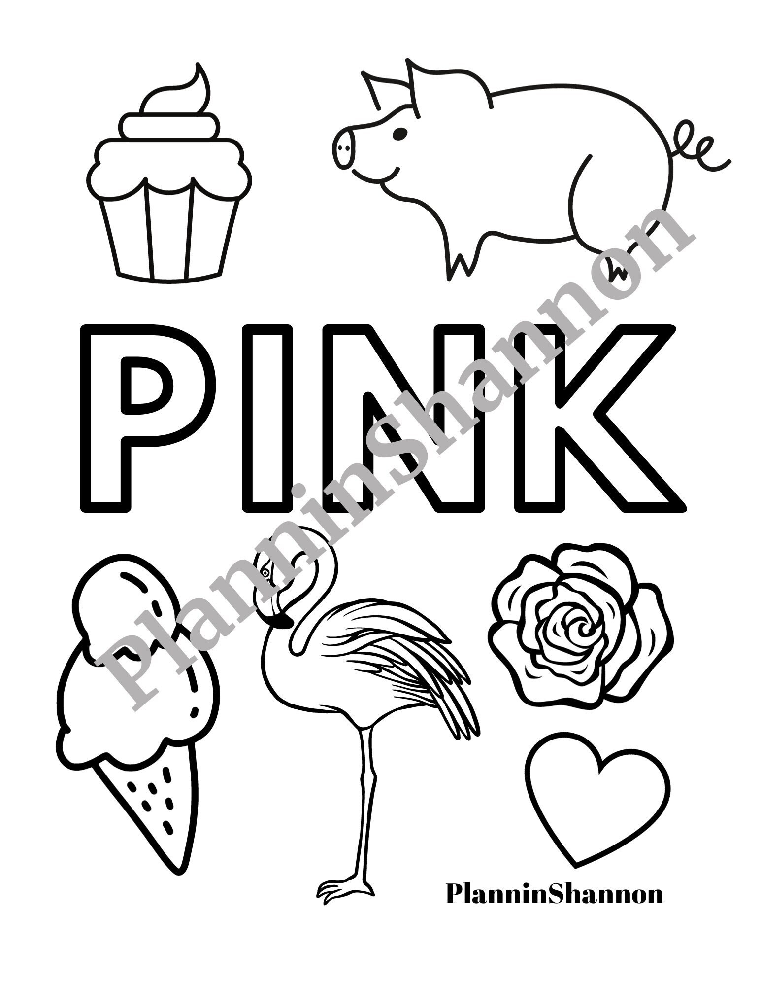 Coloring Sheet Kids Color Page Pink Color Word Printable Art Etsy