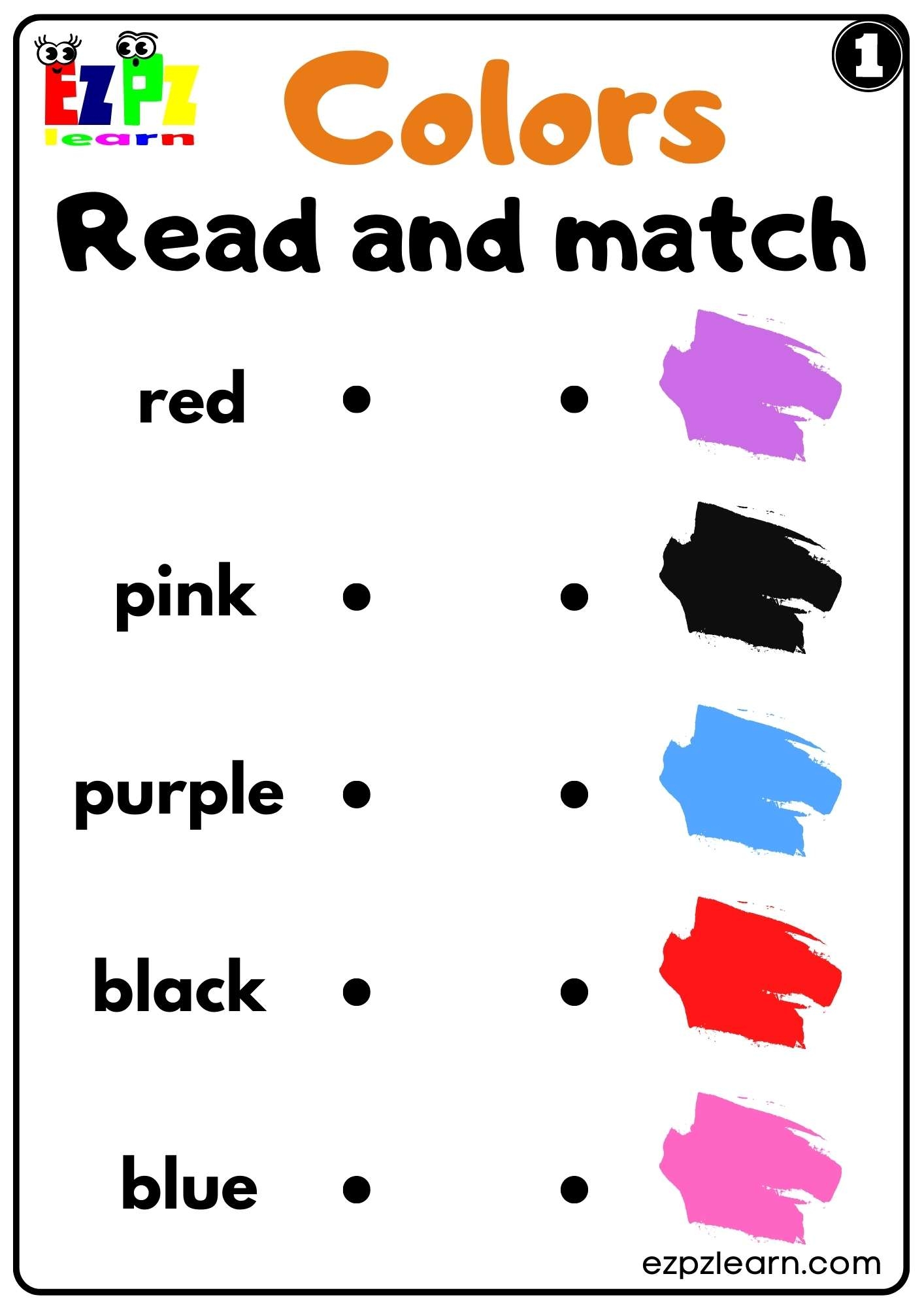 Colors Read And Match Worksheet For K5 Kindergarten And ESL PDF Download Ezpzlearn