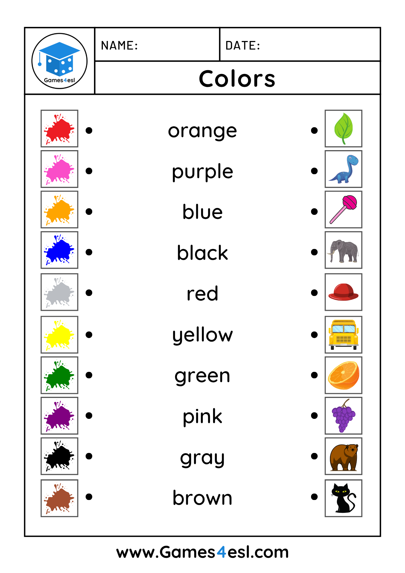 Colors Worksheets For Kids Free Vocabulary Worksheets Games4esl