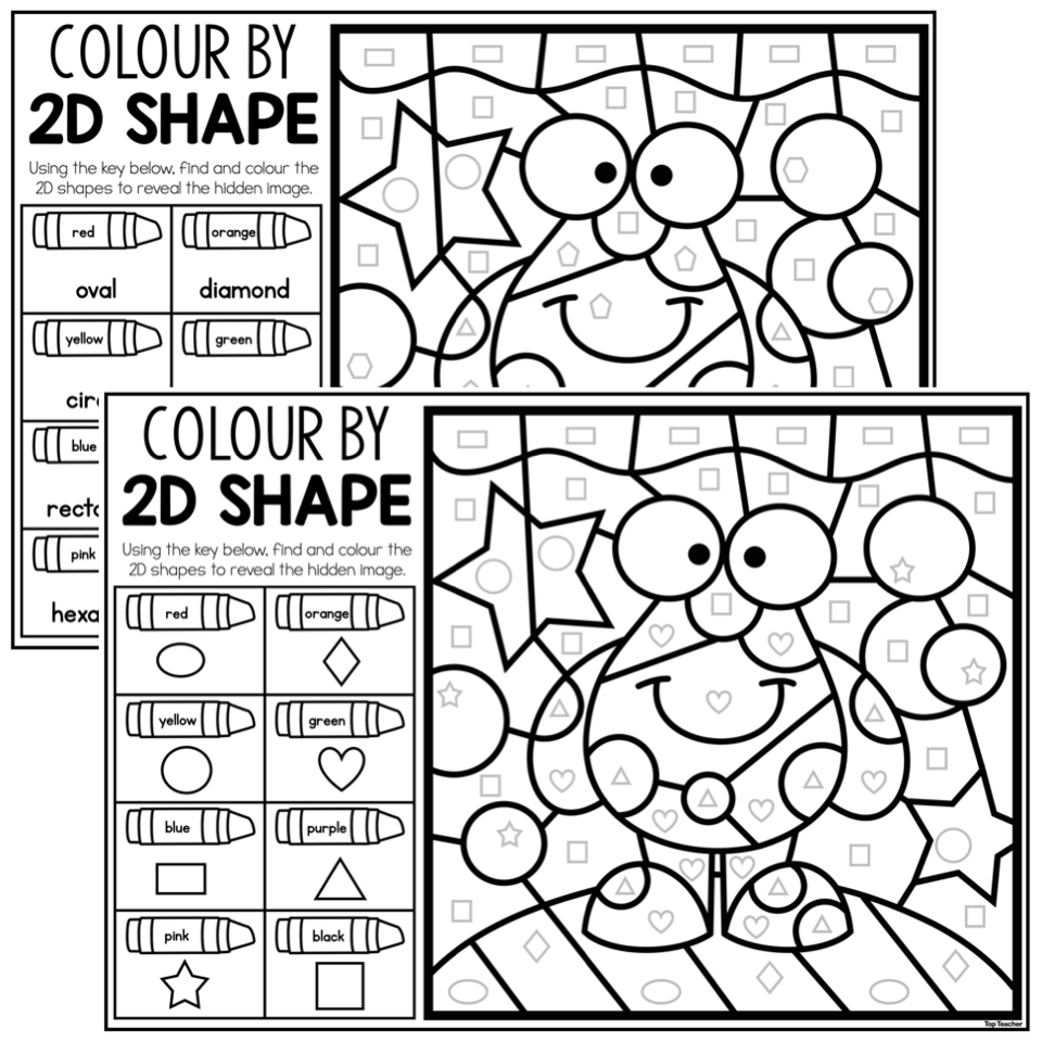 Colour By 2D Shape Worksheet Top Teacher