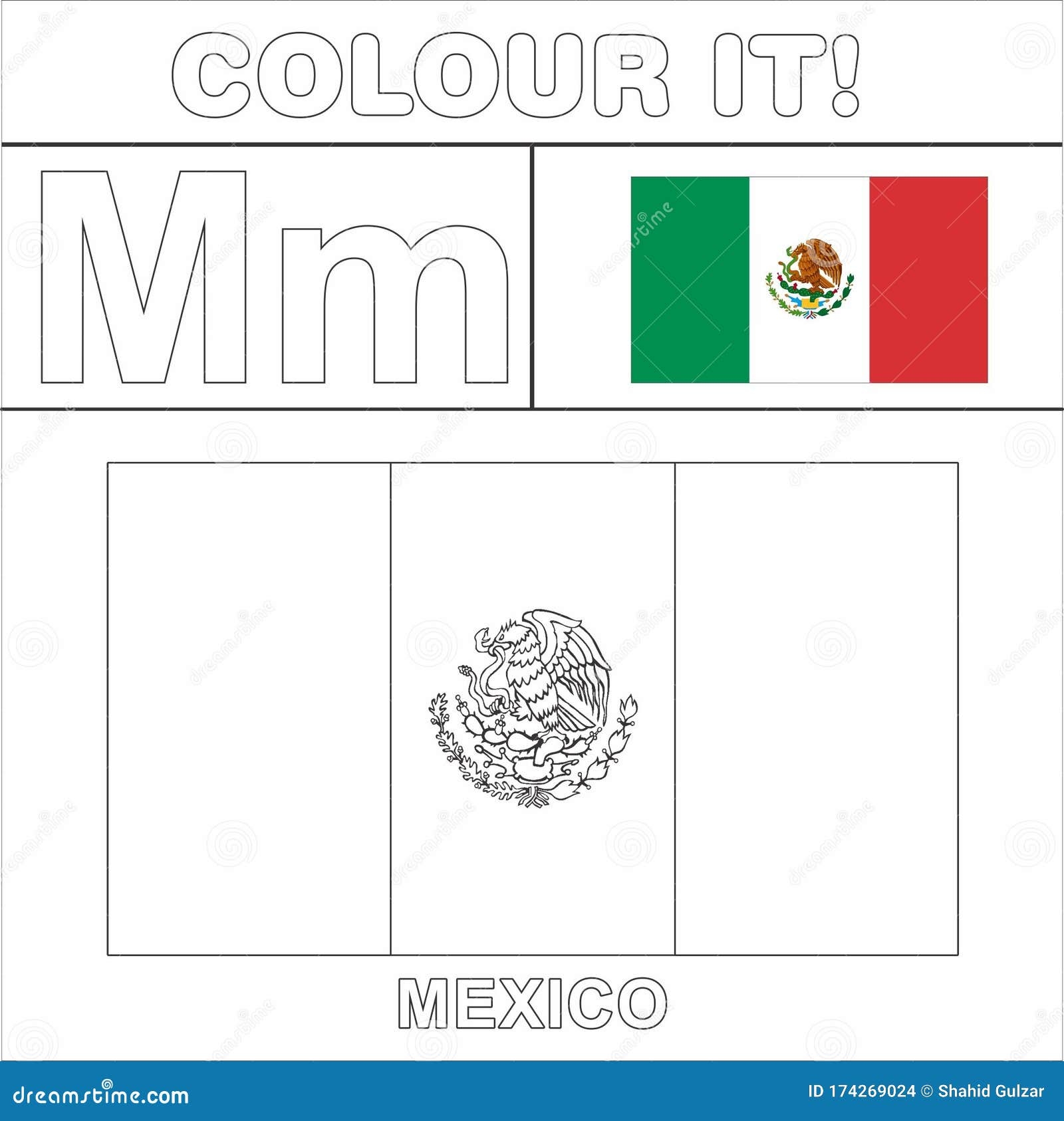 Colour It Kids Colouring Page Country Starting From English Letter M Mexico How To Color Flag Stock Illustration Illustration Of Line Poster 174269024