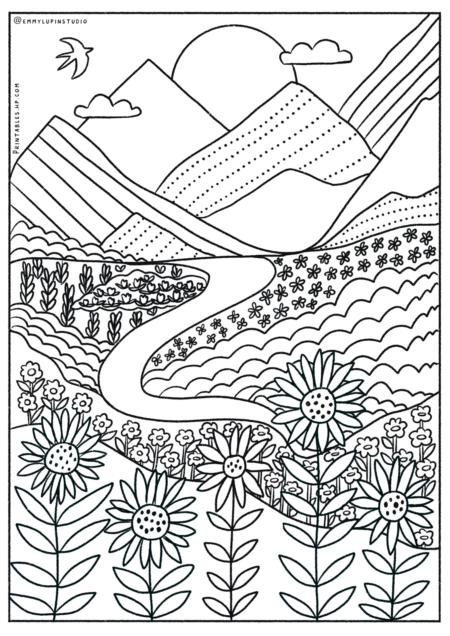 Colouring For Kids Floral Mountain Landscape Printables Free Coloring Pages Learning Worksheets HP Official Site