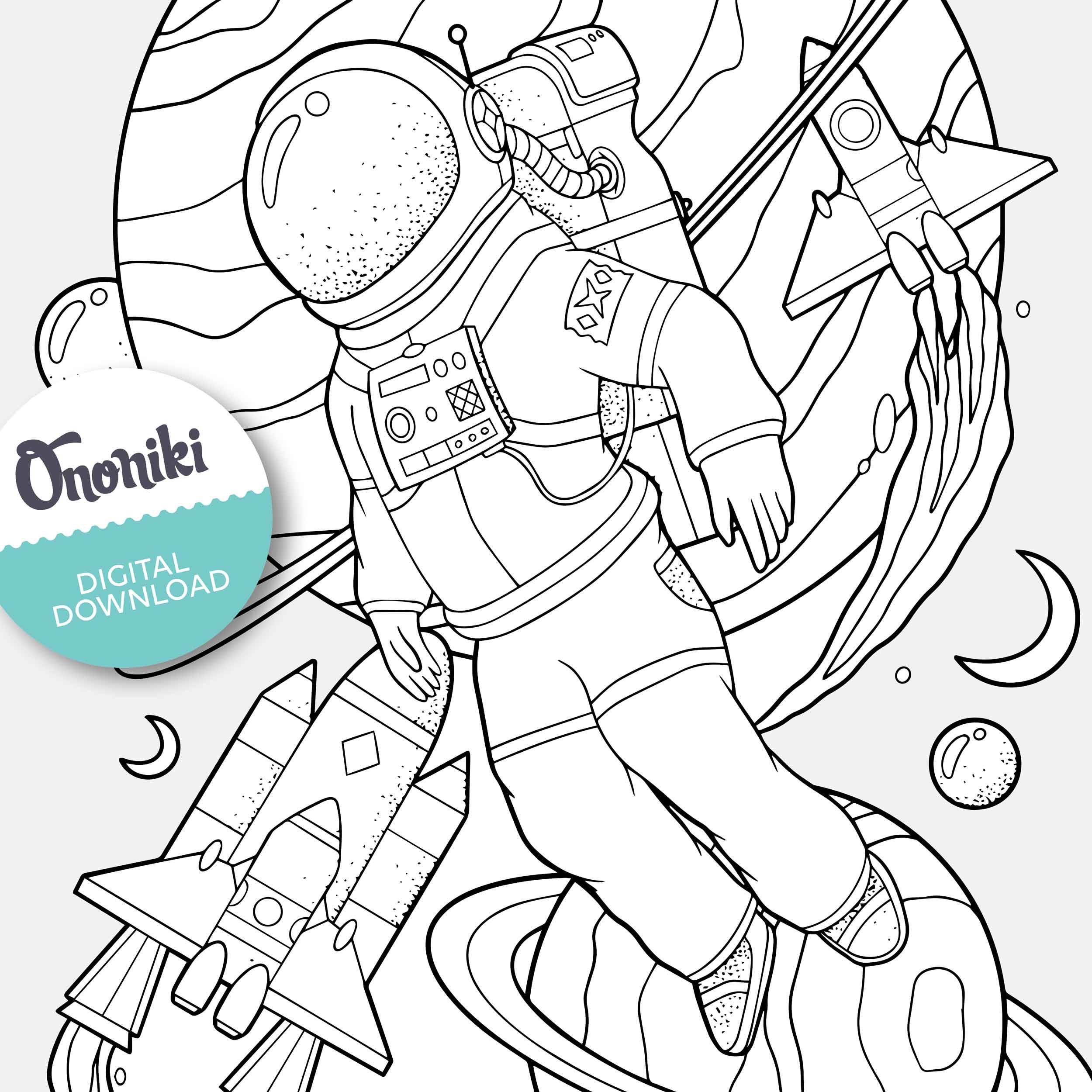 Colouring Sheets Astronauts Downloadable Colouring Pages For Kids Astronaut In Outer Space Colouring Available As A4 And 8 X 10 Inch Etsy