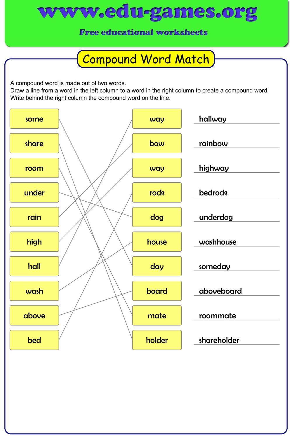 Compound Word Match Maker Edu Games Compound Word Match Maker Edu Games