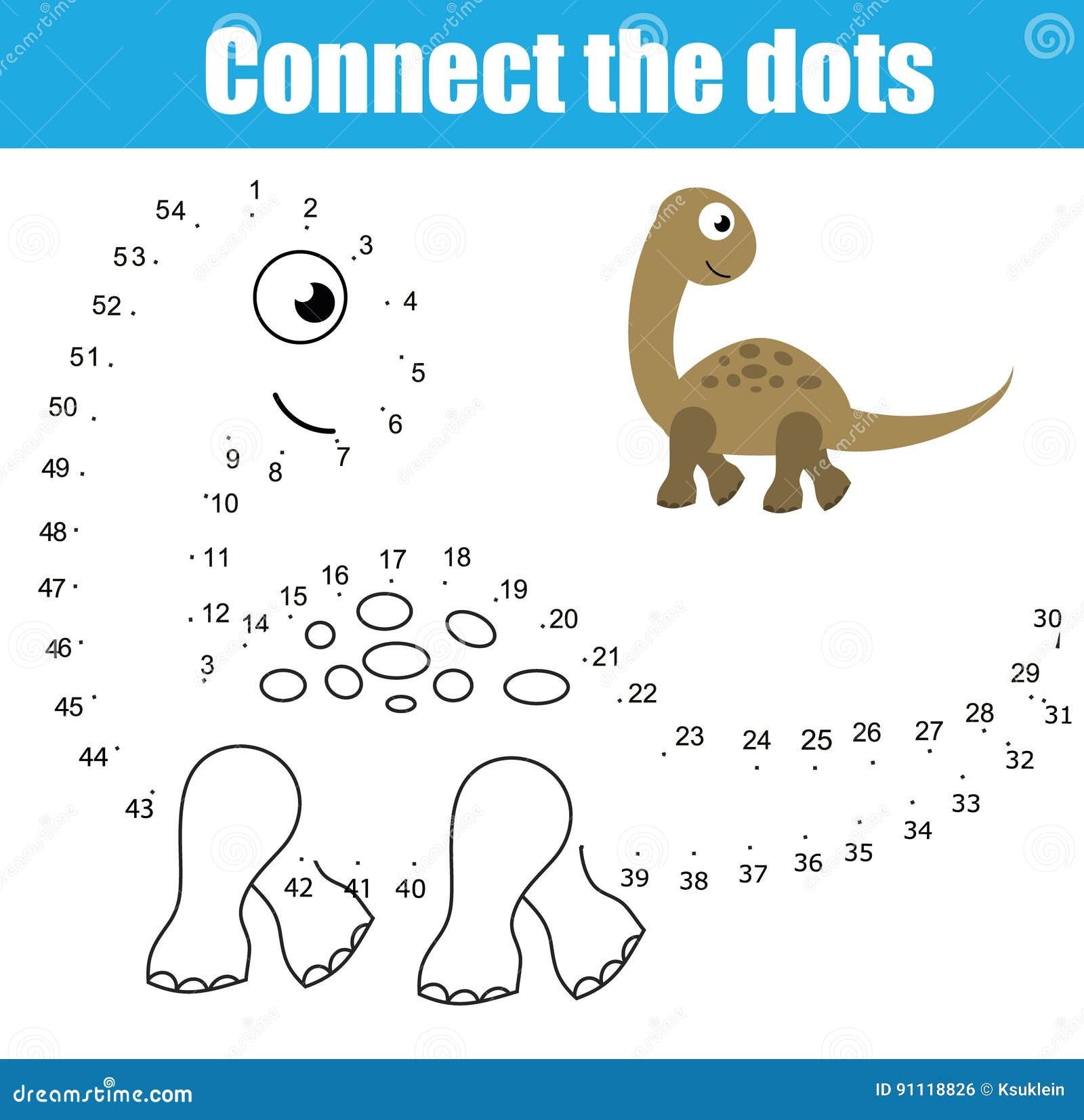 Connect The Dots By Numbers Children Educational Game Printable Worksheet Activity Animals Theme Dinosaur Stock Vector Illustration Of Games Development 91118826