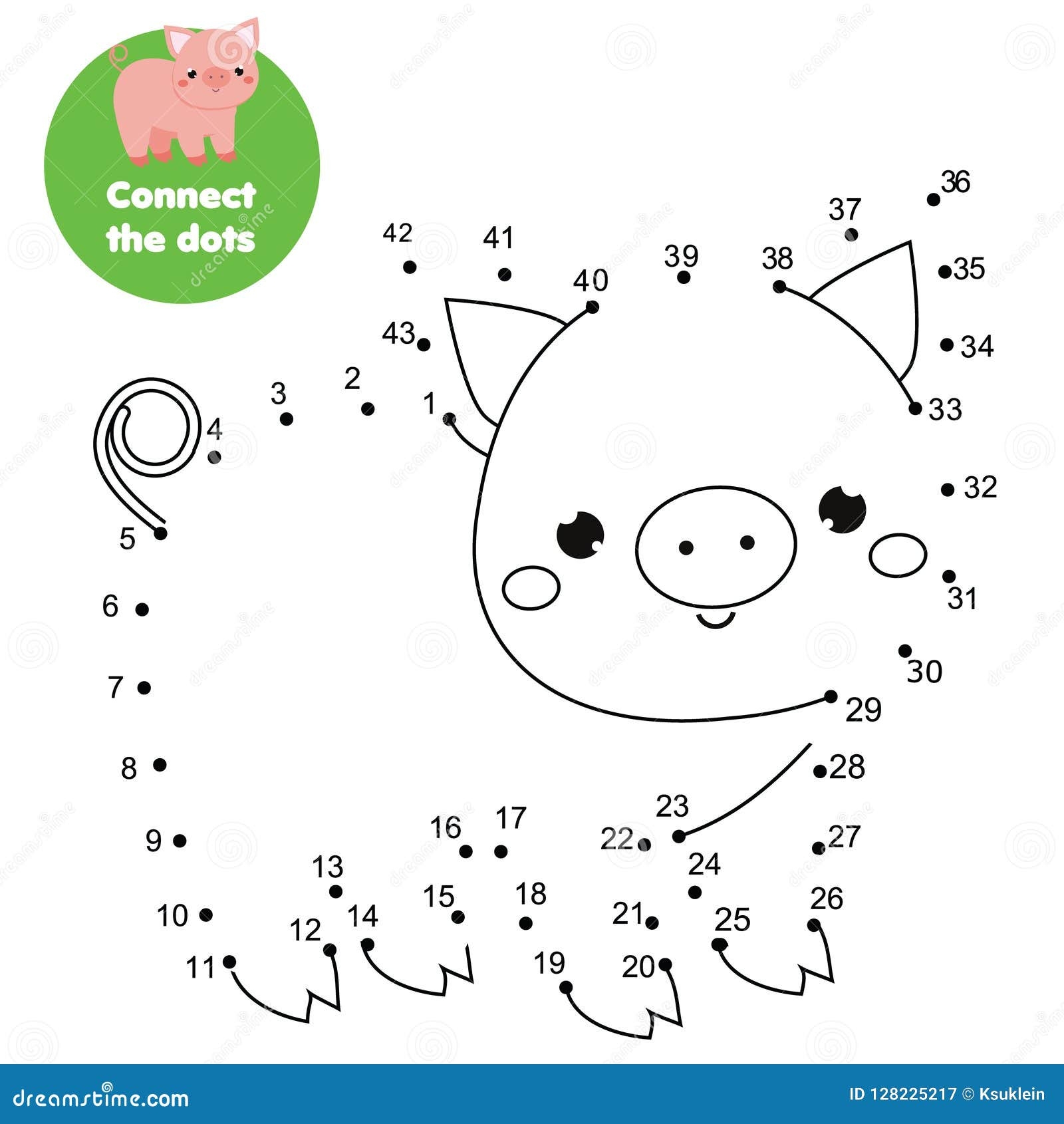 Connect The Dots By Numbers Educational Game For Children And Kids Animals Theme Cartoon Pig Stock Vector Illustration Of Classes Kindergarten 128225217