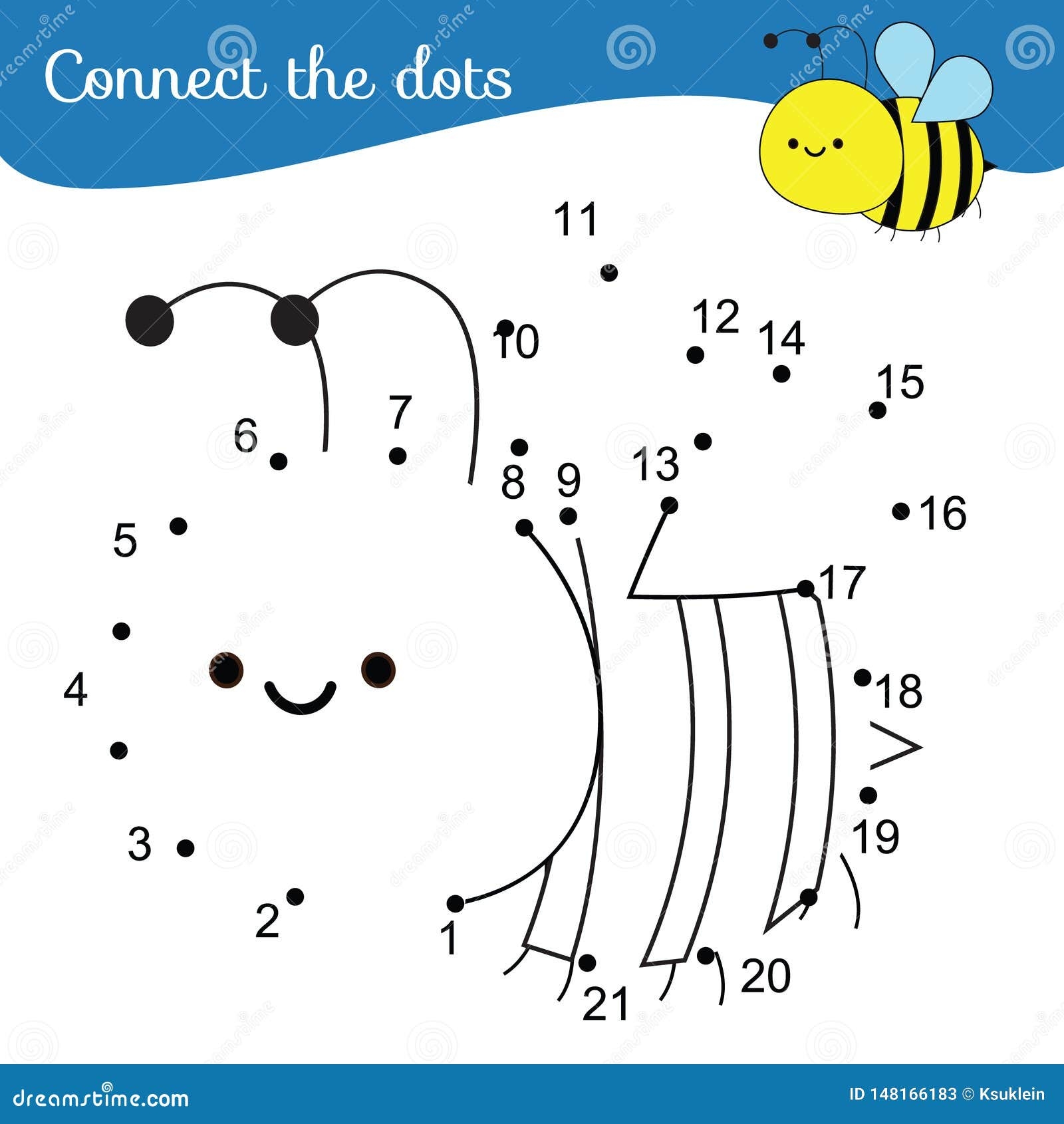Connect The Dots Dot To Dot By Numbers Activity For Kids And Toddlers Children Educational Game Cartoon Bee Stock Vector Illustration Of Coloring Insect 148166183