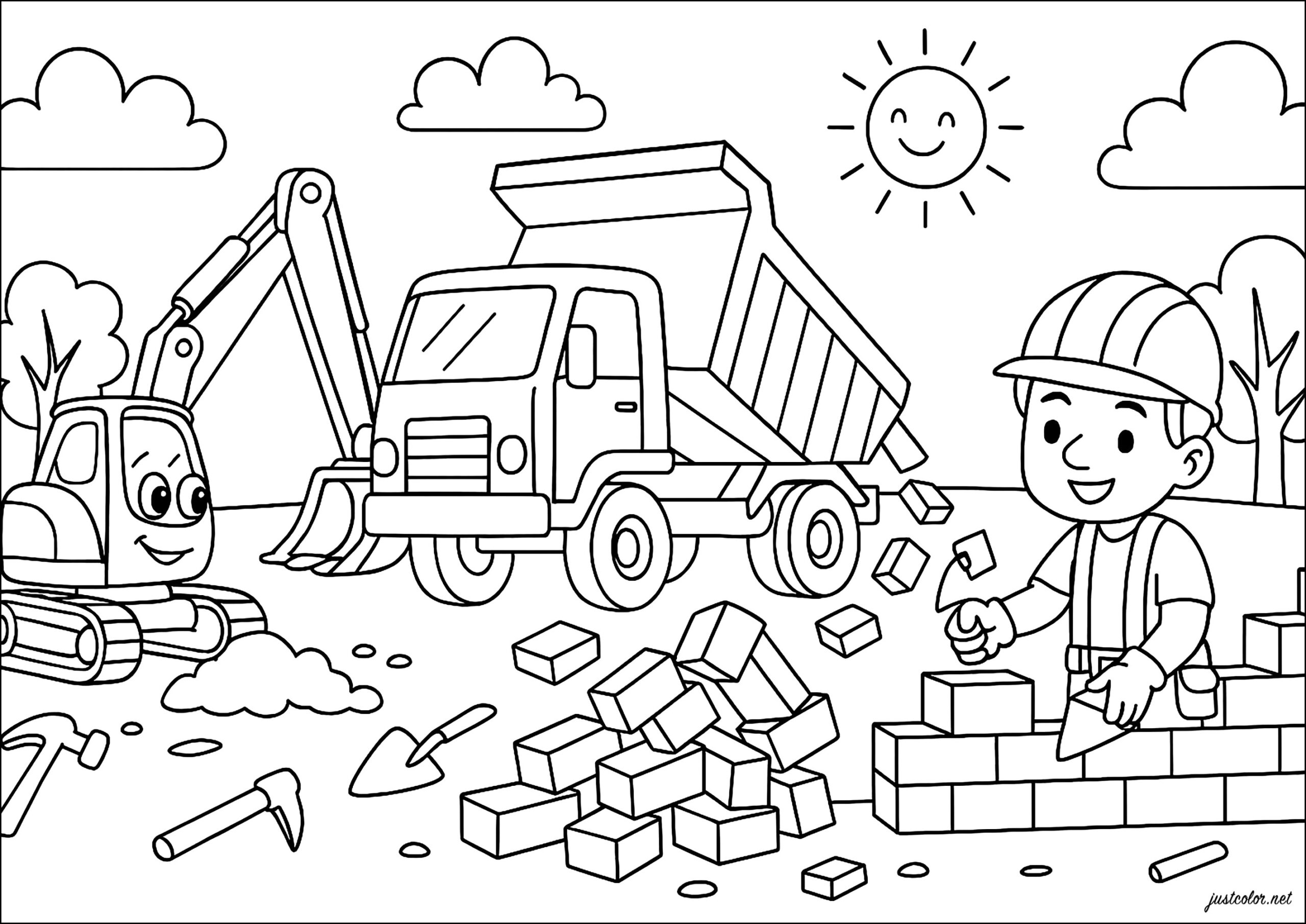 Construction Site In Full Swing Construction And Site Works Coloring Pages