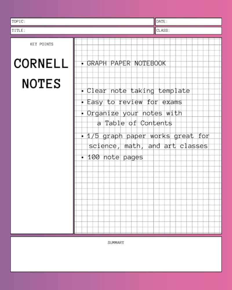 Cornell Notes Graph Paper Notebook For Organized Note Taking 100 Pages 8 X 10 Pink And Purple Cover Ideal For Science And Math Classes Note Imprint Amazon Books Cornell Notes Graph Paper Notebook For Organized Note Taking 100 Pages 8 X 10 Pink And Purple Cover Ideal For Science And Math Classes Note Imprint Amazon Books