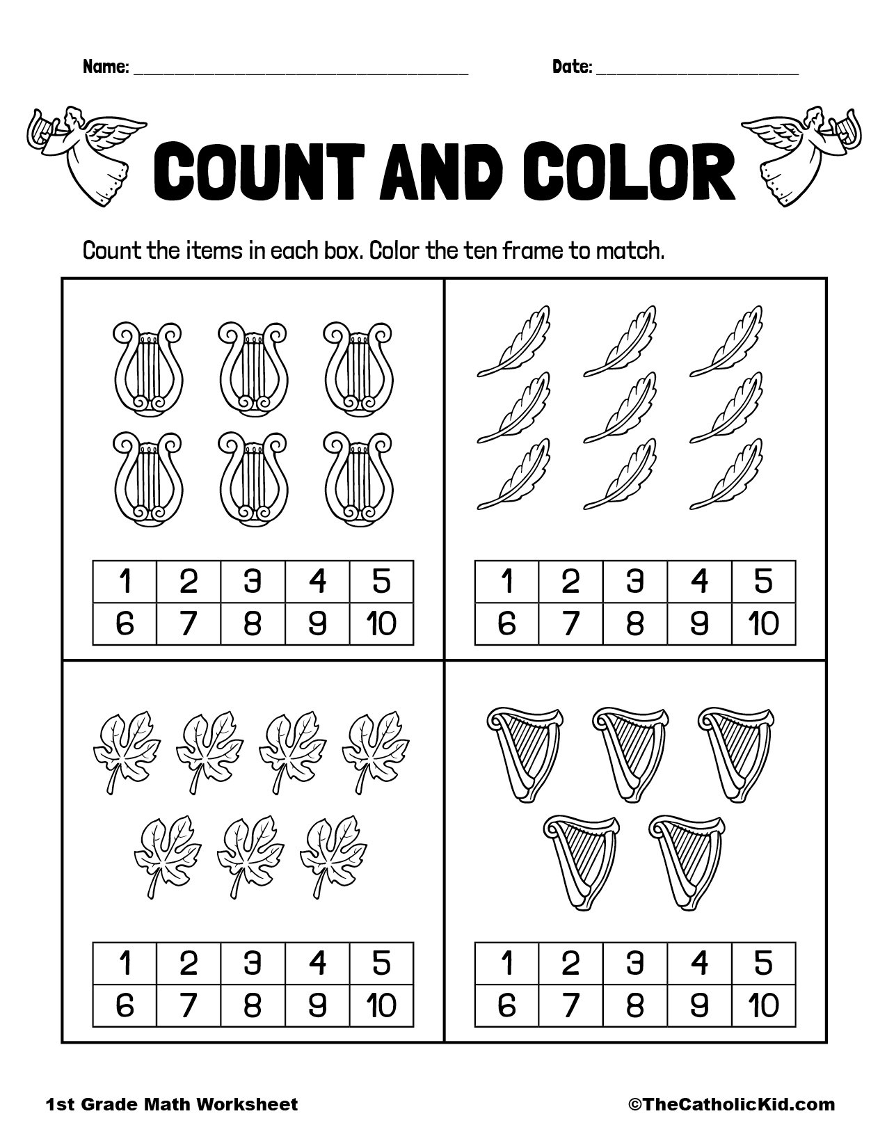 Count Color 1st Grade Math Worksheet Catholic TheCatholicKid Count Color 1st Grade Math Worksheet Catholic TheCatholicKid