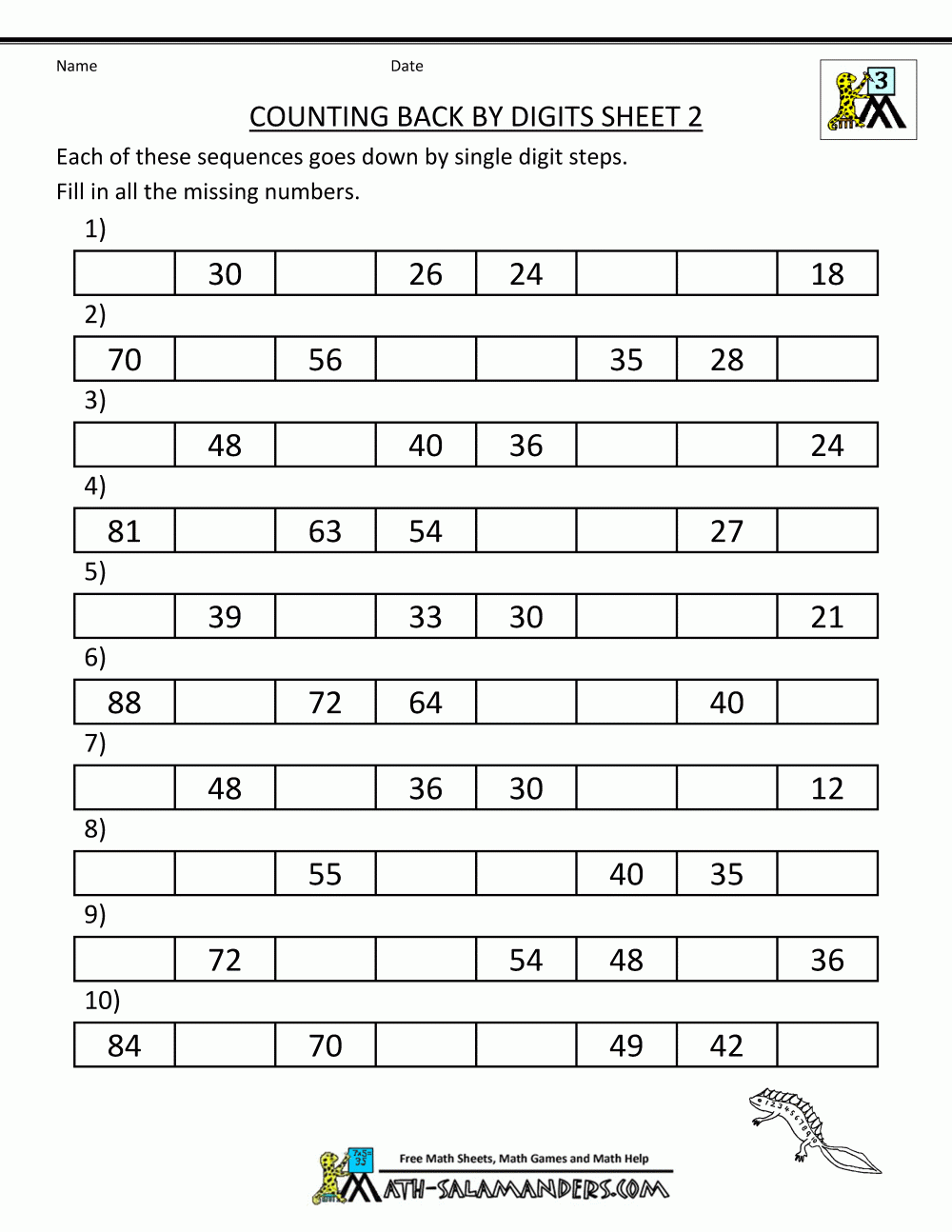 Counting On And Back Worksheets 3rd Grade