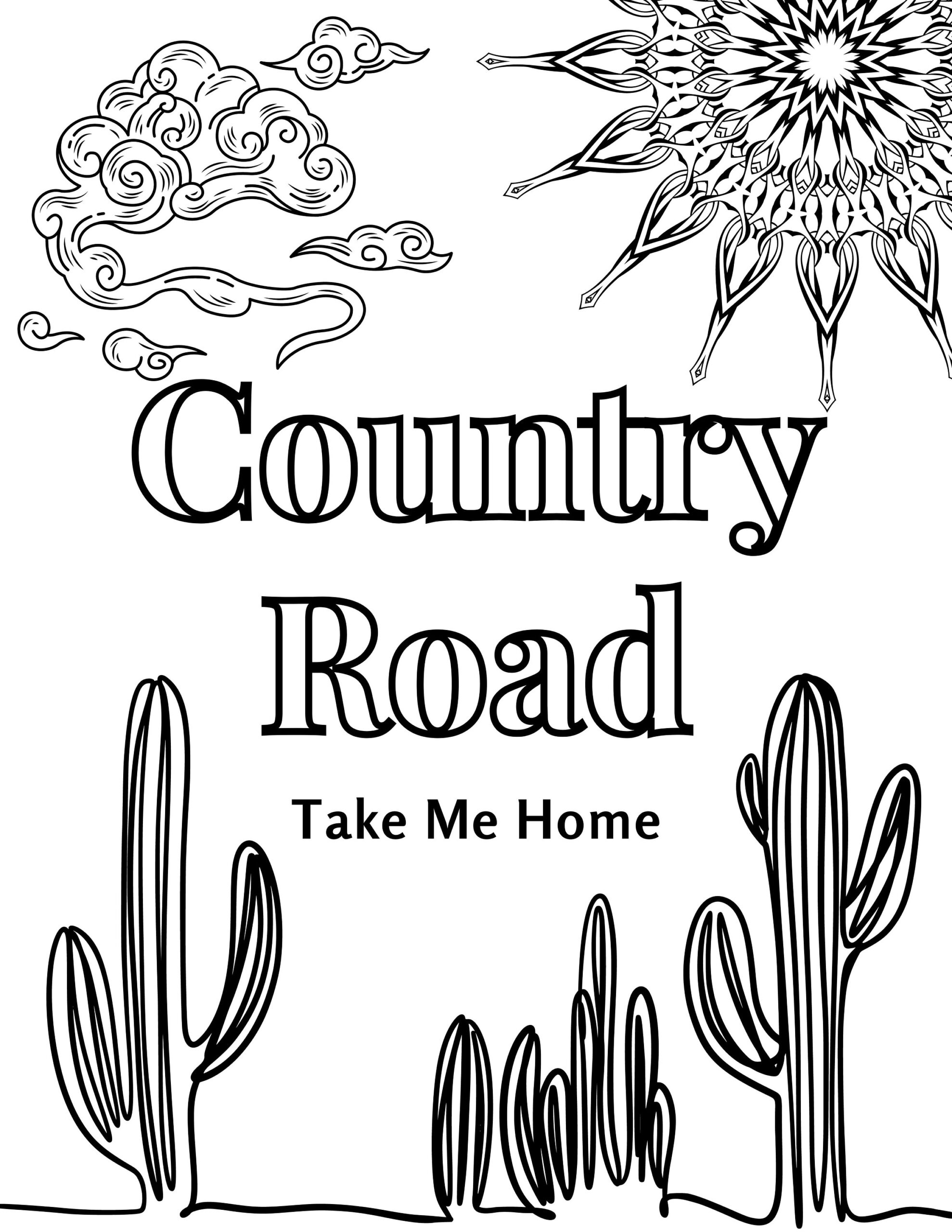 Country Music Lyric Art Printable Coloring Pages With Western Design Etsy