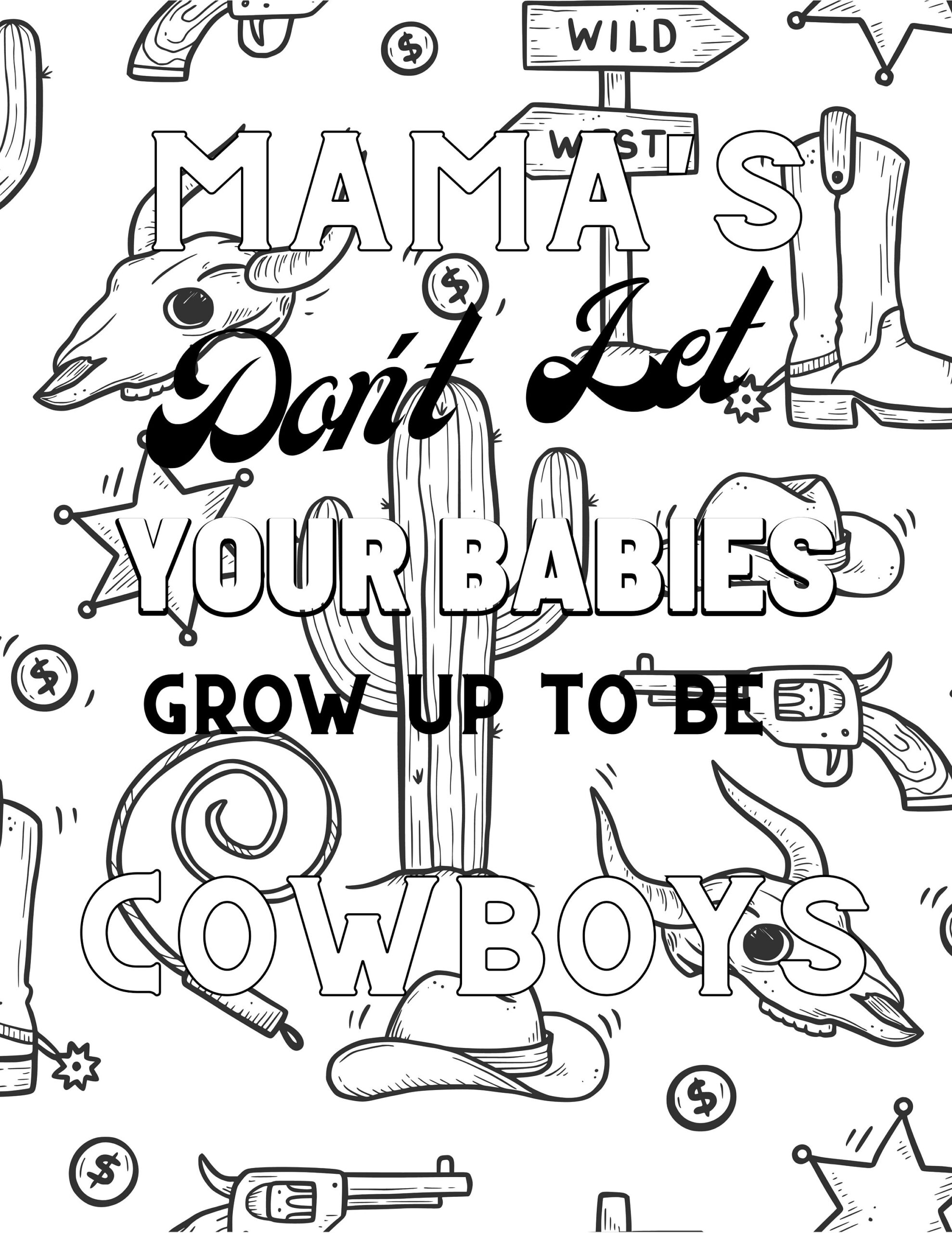 Country Music Lyric Art Printable Coloring Pages With Western Design Etsy