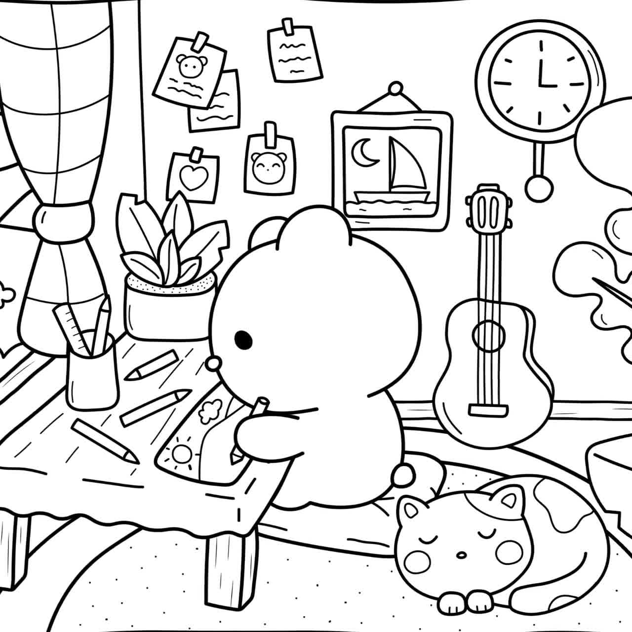 Cozy Coloring Pages Kawaii Japanese Printable PDF Download Etsy
