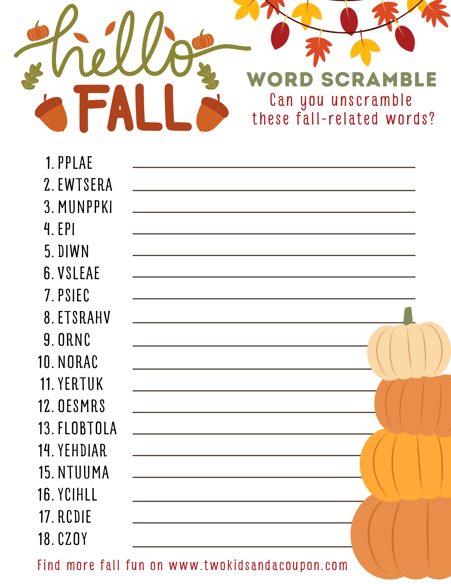 Cozy Up With A Fall Word Scramble Printable Puzzle
